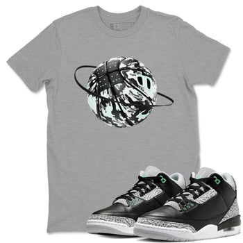 3s Green Glow shirt to match jordans Camo Basketball Planet sneaker tees Air Jordan 3 Green Glow SNRT Sneaker Release Tees unisex cotton Heather Grey 1 crew neck shirt