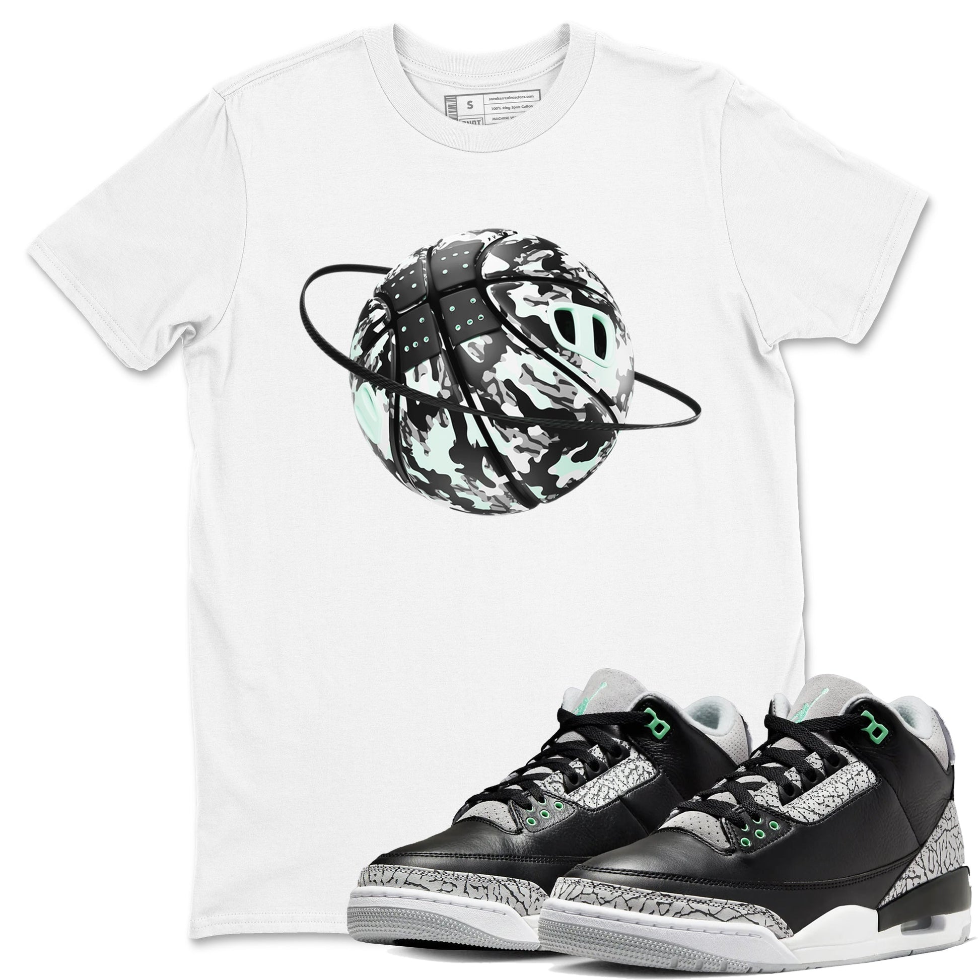 3s Green Glow shirt to match jordans Camo Basketball Planet sneaker tees Air Jordan 3 Green Glow SNRT Sneaker Release Tees unisex cotton White 1 crew neck shirt