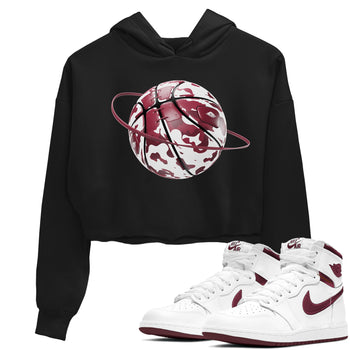 1s Metallic Burgundy shirt to match jordans Camo Basketball Planet sneaker tees AJ1 Metallic Burgundy SNRT Sneaker Release Tees Black 1 Crop T-Shirt