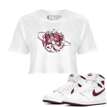 1s Metallic Burgundy shirt to match jordans Camo Basketball Planet sneaker tees AJ1 Metallic Burgundy SNRT Sneaker Release Tees White 1 Crop T-Shirt