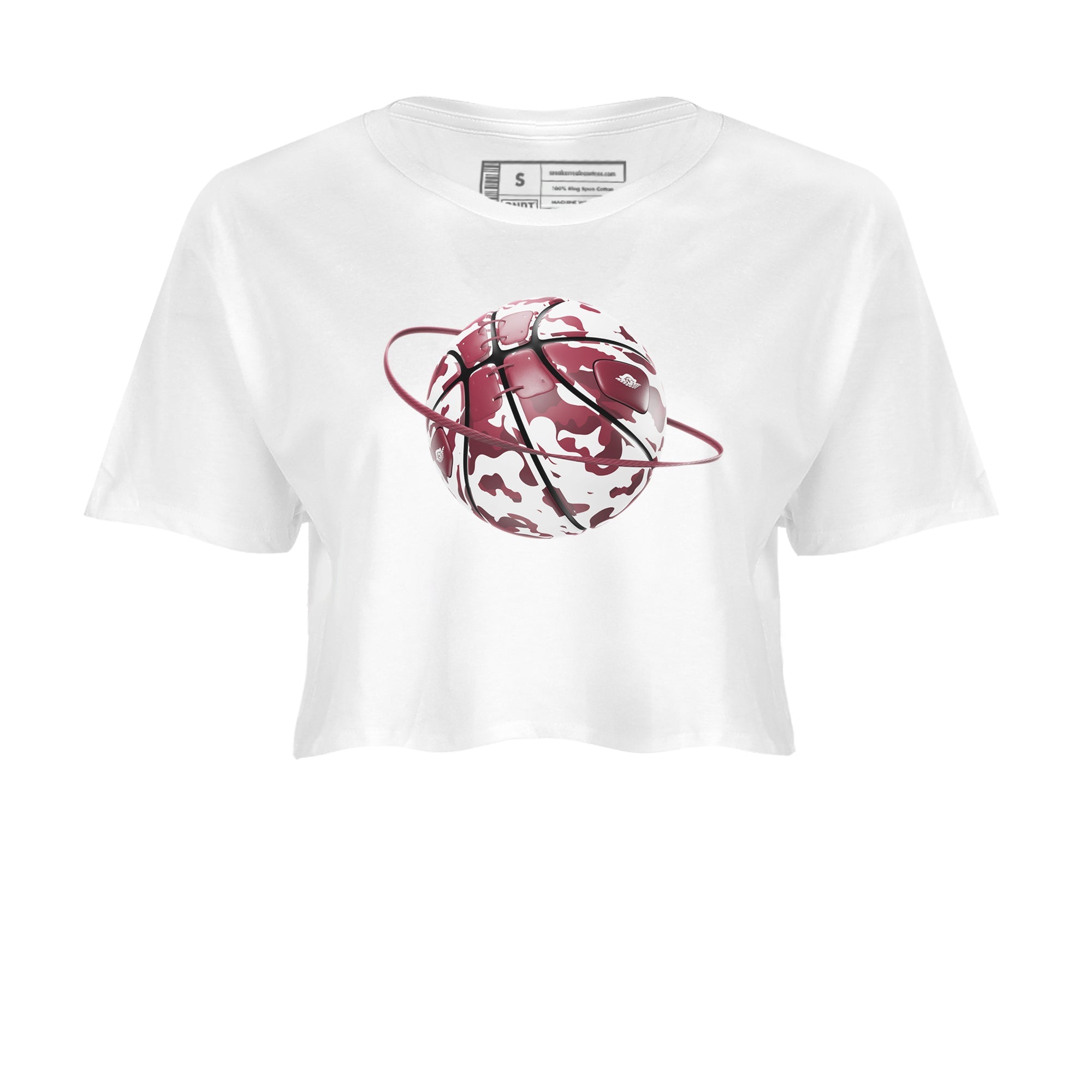 1s Metallic Burgundy shirt to match jordans Camo Basketball Planet sneaker tees AJ1 Metallic Burgundy SNRT Sneaker Release Tees White 2 Crop T-Shirt