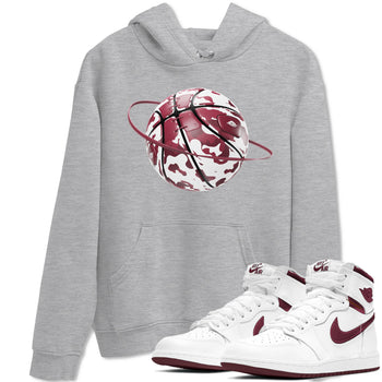 1s Metallic Burgundy shirt to match jordans Camo Basketball Planet sneaker tees AJ1 Metallic Burgundy SNRT Sneaker Release Tees Unisex Heather Grey 1 T-Shirt
