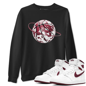 1s Metallic Burgundy shirt to match jordans Camo Basketball Planet sneaker tees AJ1 Metallic Burgundy SNRT Sneaker Release Tees Unisex Black 1 T-Shirt