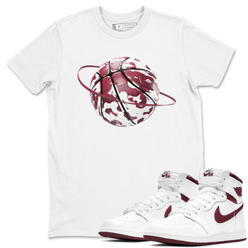 1s Metallic Burgundy shirt to match jordans Camo Basketball Planet sneaker tees AJ1 Metallic Burgundy SNRT Sneaker Release Tees Unisex White 1 T-Shirt