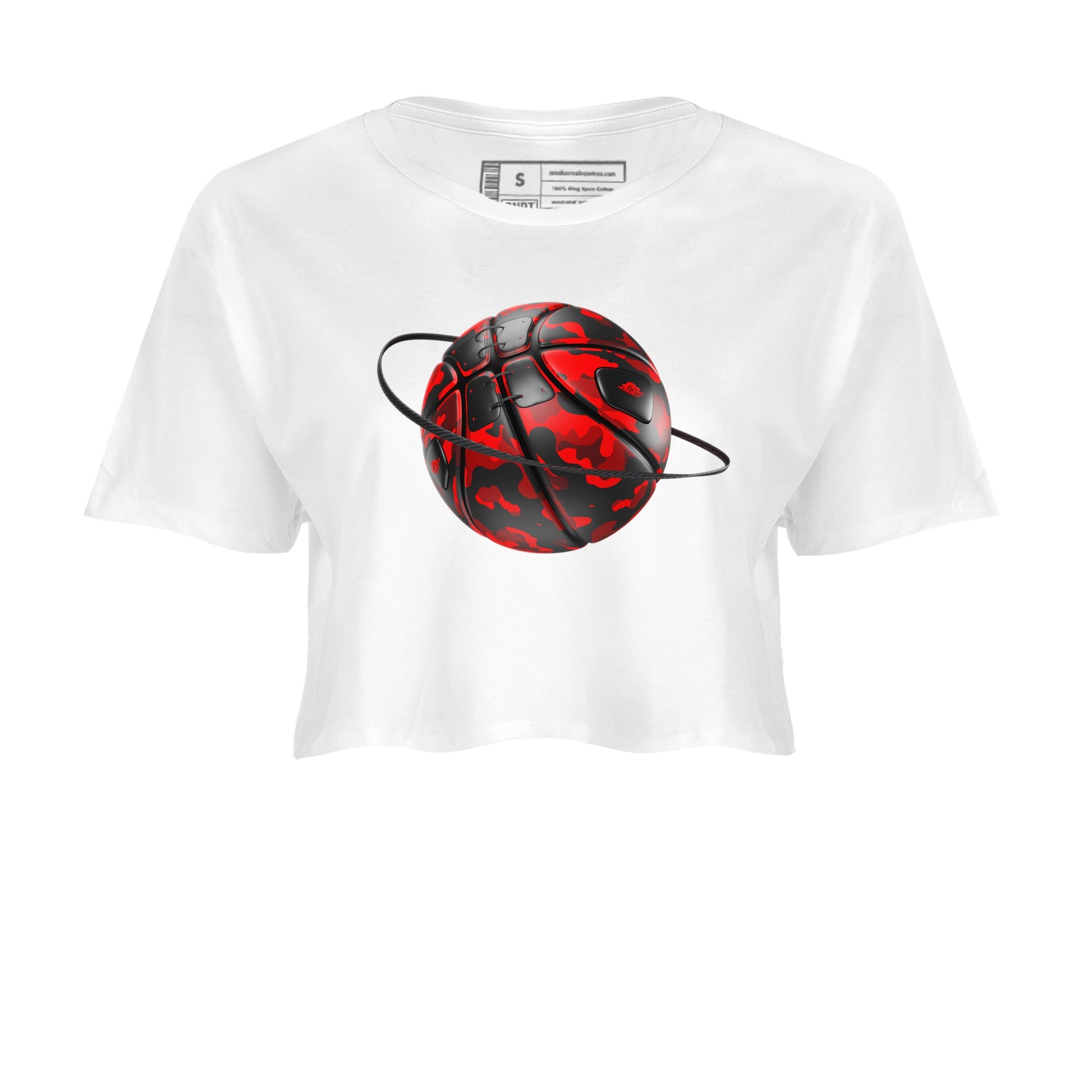 Air Jordan 1 Satin Bred shirt to match jordans Camo Basketball Planet sneaker tees AJ1Satin Bred SNRT Sneaker Release Tees White 2 Crop T-Shirt