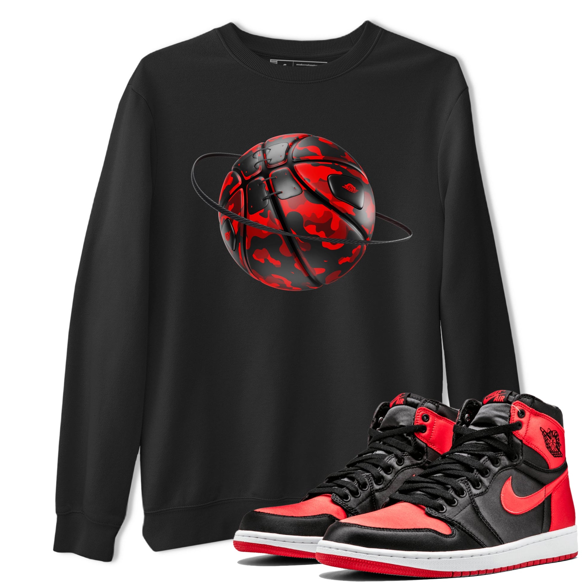 Air Jordan 1 Satin Bred shirt to match jordans Camo Basketball Planet sneaker tees AJ1Satin Bred SNRT Sneaker Release Tees Unisex Black 1 T-Shirt