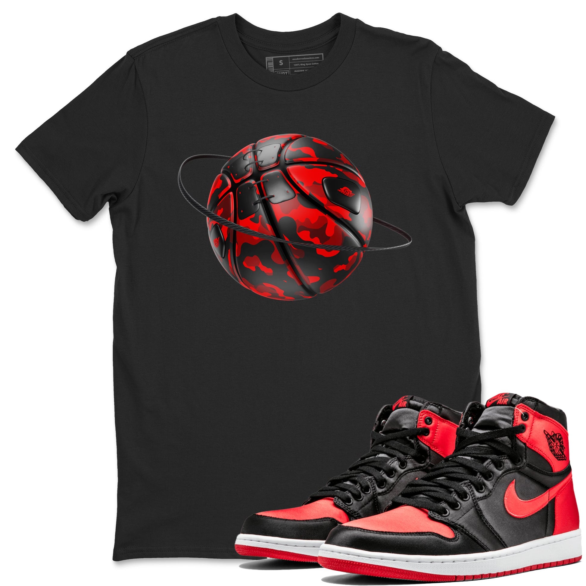 Air Jordan 1 Satin Bred shirt to match jordans Camo Basketball Planet sneaker tees AJ1Satin Bred SNRT Sneaker Release Tees Unisex Black 1 T-Shirt