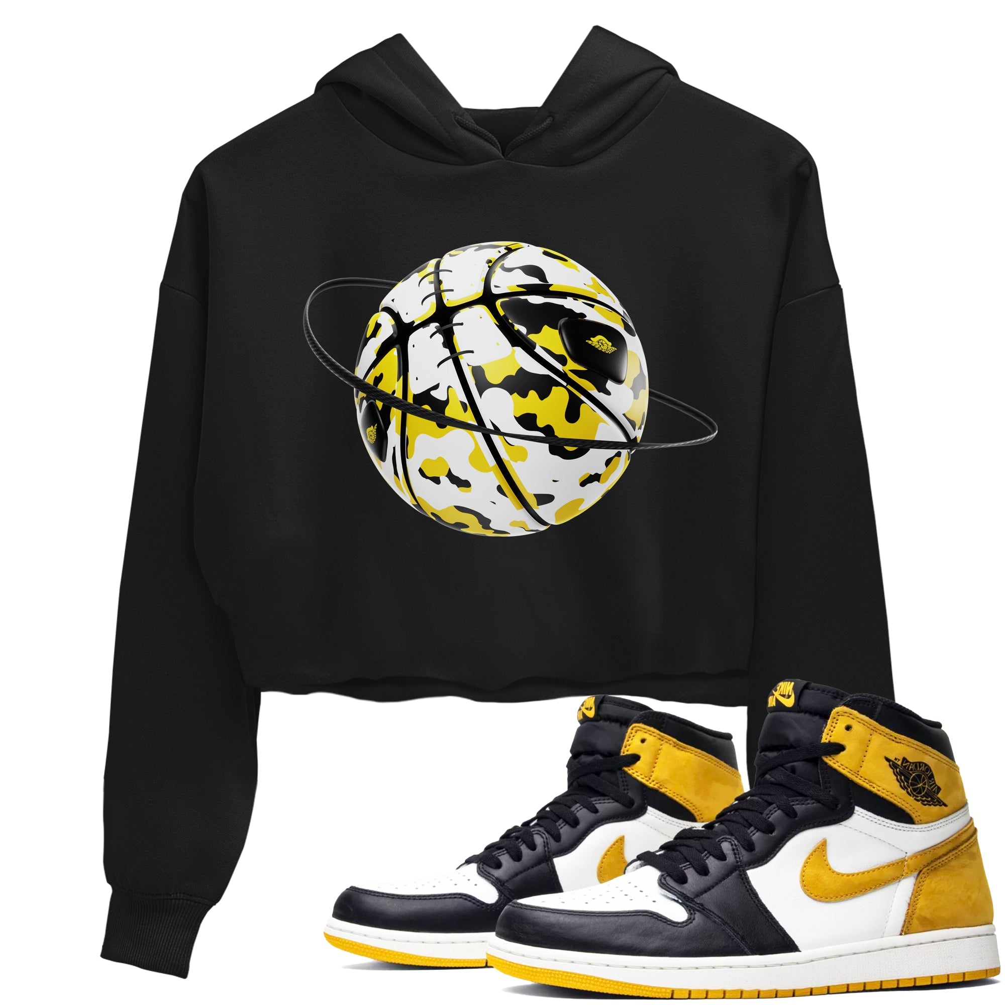 1s Yellow Ochre shirt to match jordans Camo Basketball Planet sneaker tees Air Jordan 1 Yellow Ochre SNRT Sneaker Release Tees Black 1 crop length shirt
