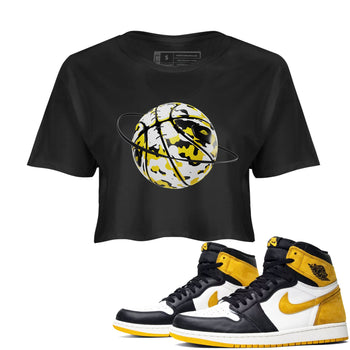 1s Yellow Ochre shirt to match jordans Camo Basketball Planet sneaker tees Air Jordan 1 Yellow Ochre SNRT Sneaker Release Tees Black 1 crop length shirt