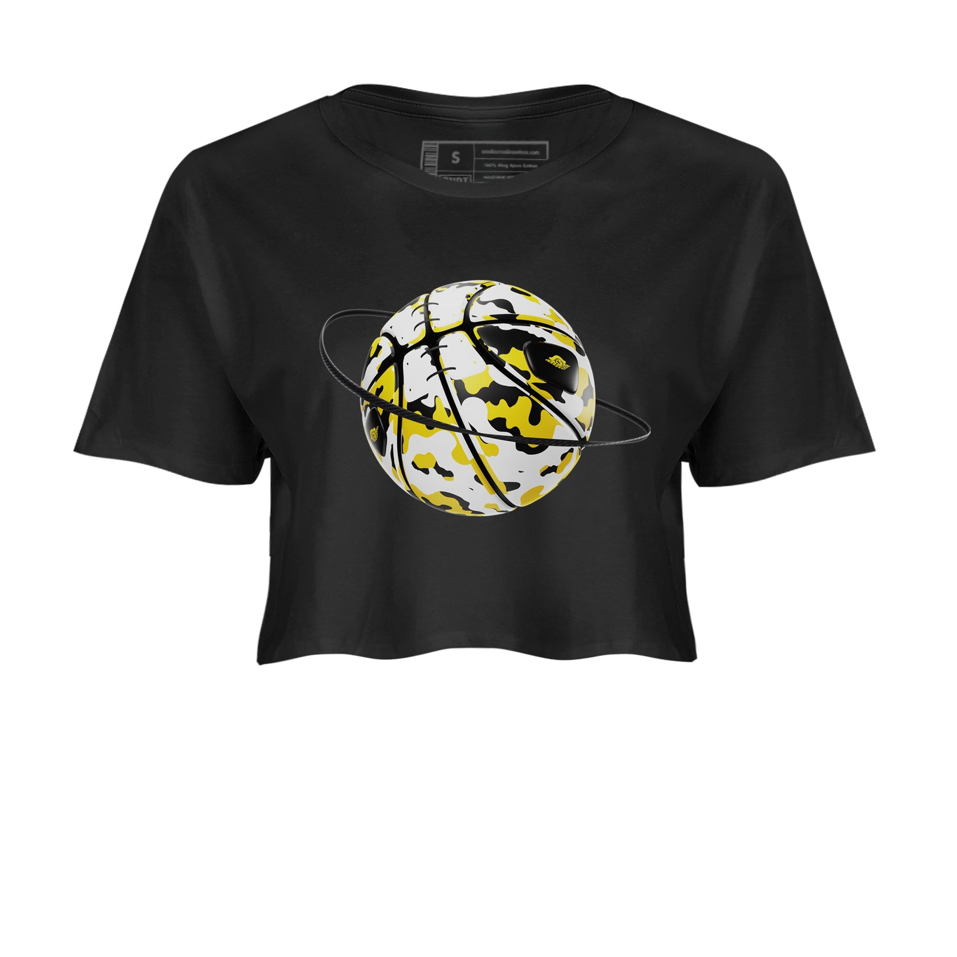 1s Yellow Ochre shirt to match jordans Camo Basketball Planet sneaker tees Air Jordan 1 Yellow Ochre SNRT Sneaker Release Tees Black 2 crop length shirt