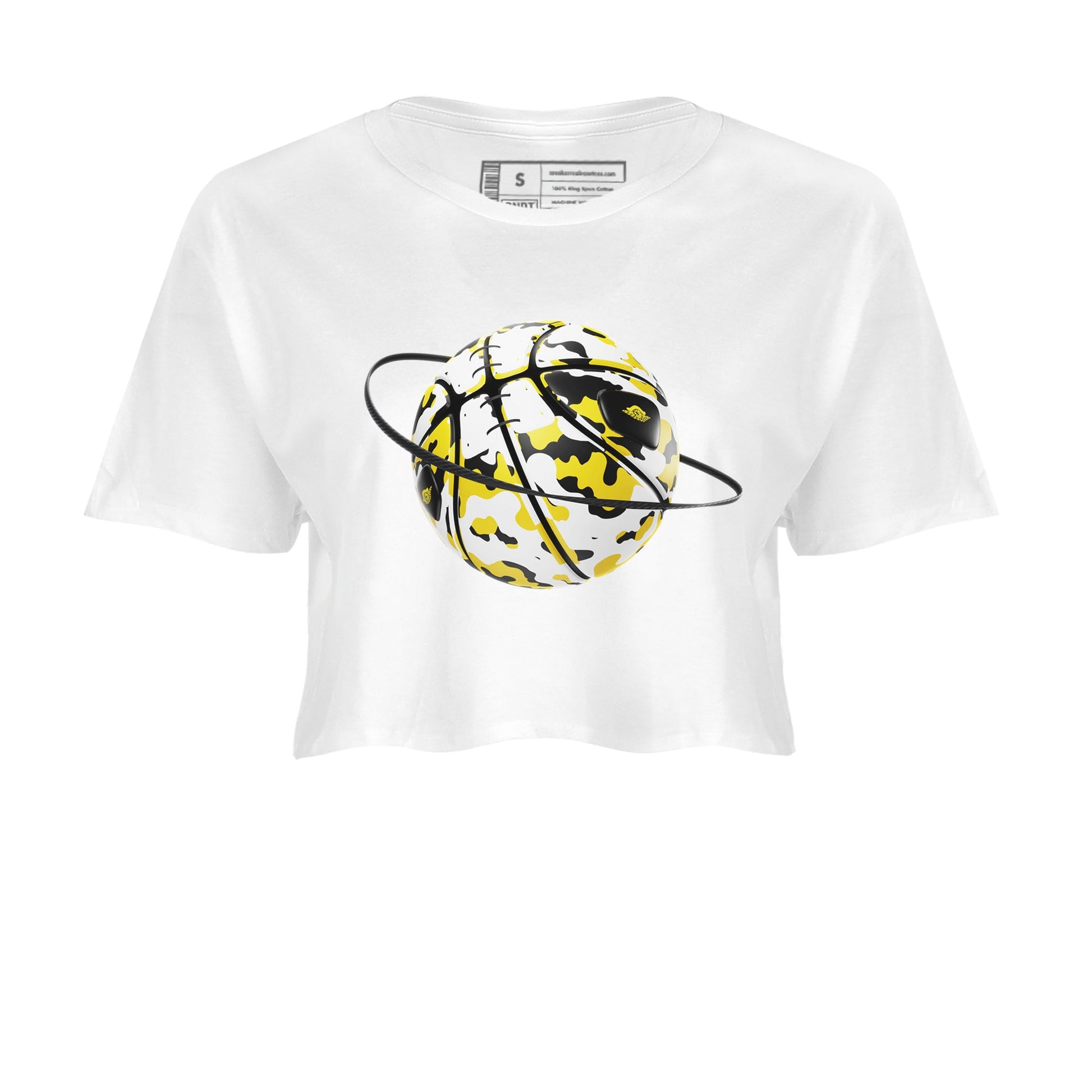 1s Yellow Ochre shirt to match jordans Camo Basketball Planet sneaker tees Air Jordan 1 Yellow Ochre SNRT Sneaker Release Tees White 2 crop length shirt