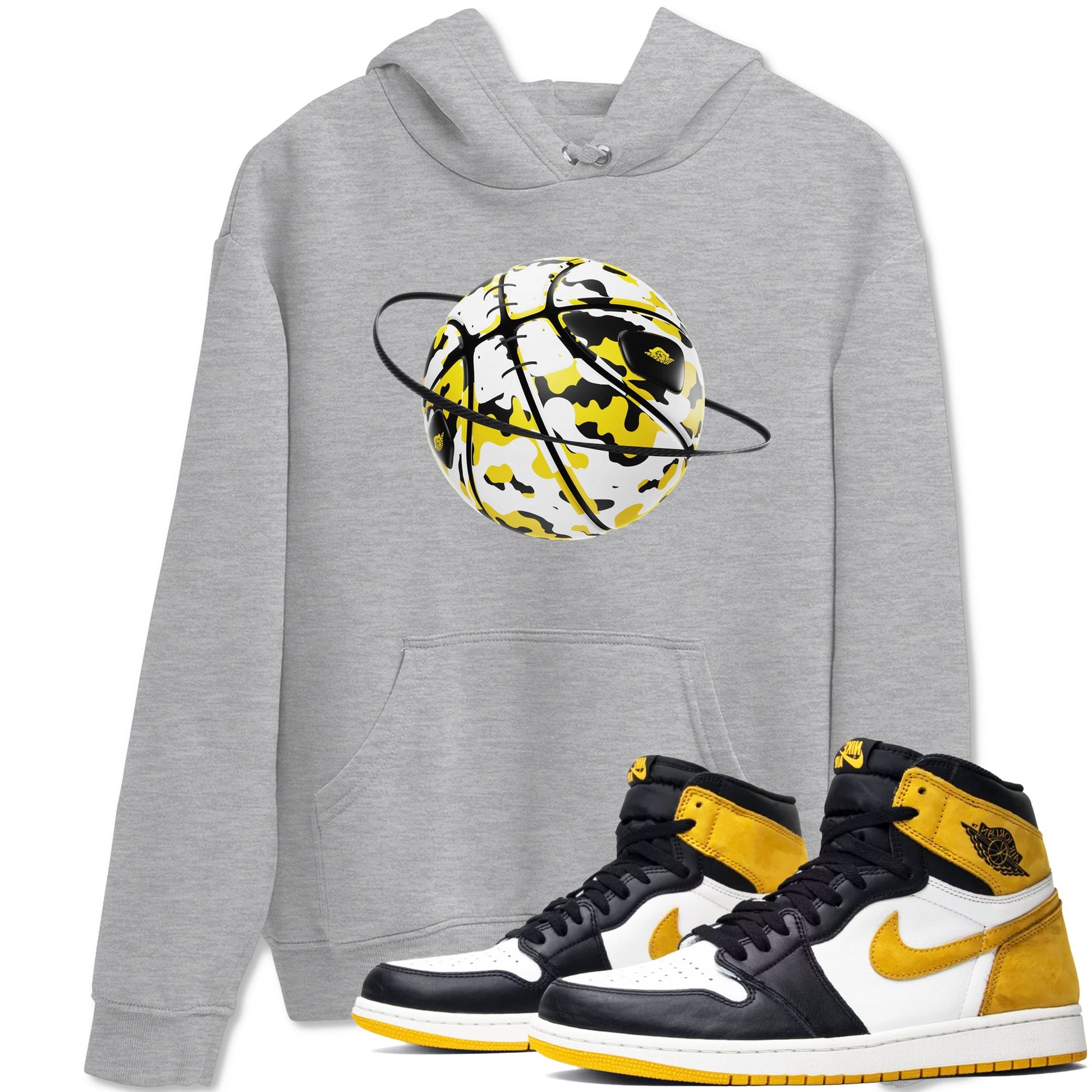 1s Yellow Ochre shirt to match jordans Camo Basketball Planet sneaker tees Air Jordan 1 Yellow Ochre SNRT Sneaker Release Tees unisex cotton Heather Grey 1 crew neck shirt