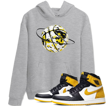 1s Yellow Ochre shirt to match jordans Camo Basketball Planet sneaker tees Air Jordan 1 Yellow Ochre SNRT Sneaker Release Tees unisex cotton Heather Grey 1 crew neck shirt