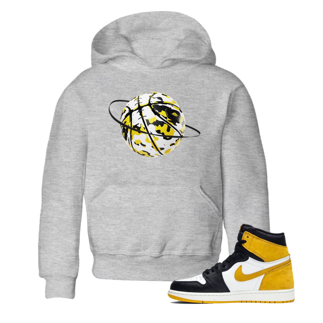 1s Yellow Ochre shirt to match jordans Camo Basketball Planet sneaker tees Air Jordan 1 Yellow Ochre SNRT sneaker release tees baby toddler Heather Grey 1 cotton Shirt
