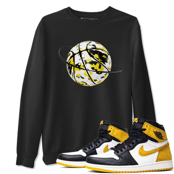 1s Yellow Ochre shirt to match jordans Camo Basketball Planet sneaker tees Air Jordan 1 Yellow Ochre SNRT Sneaker Release Tees unisex cotton Black 1 crew neck shirt