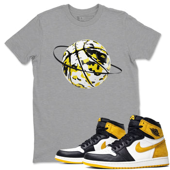 1s Yellow Ochre shirt to match jordans Camo Basketball Planet sneaker tees Air Jordan 1 Yellow Ochre SNRT Sneaker Release Tees unisex cotton Heather Grey 1 crew neck shirt