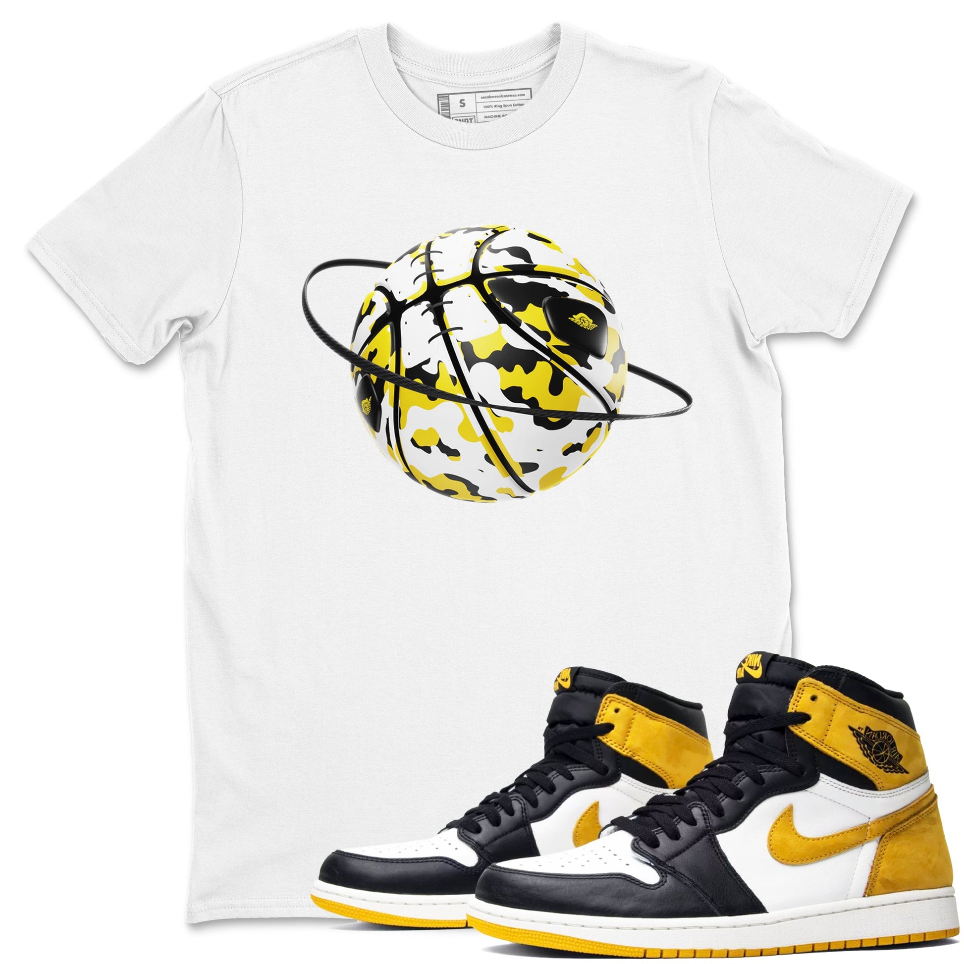 1s Yellow Ochre shirt to match jordans Camo Basketball Planet sneaker tees Air Jordan 1 Yellow Ochre SNRT Sneaker Release Tees unisex cotton White 1 crew neck shirt