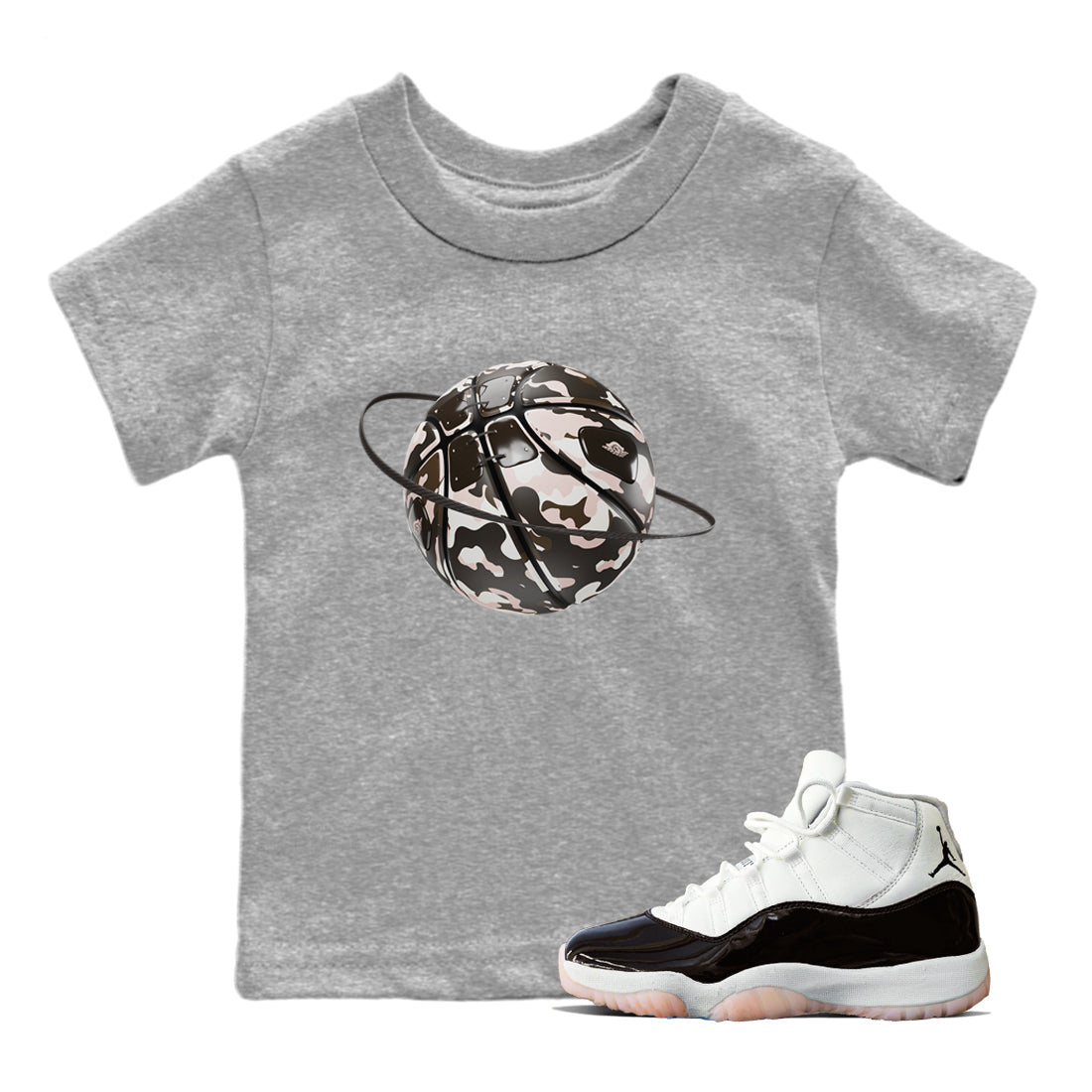 Air Jordan 11 Neapolitan shirt to match jordans Camo Basketball Planet sneaker tees AJ11 Neapolitan SNRT Sneaker Release Tees Baby Toddler Heather Grey 1 T-Shirt