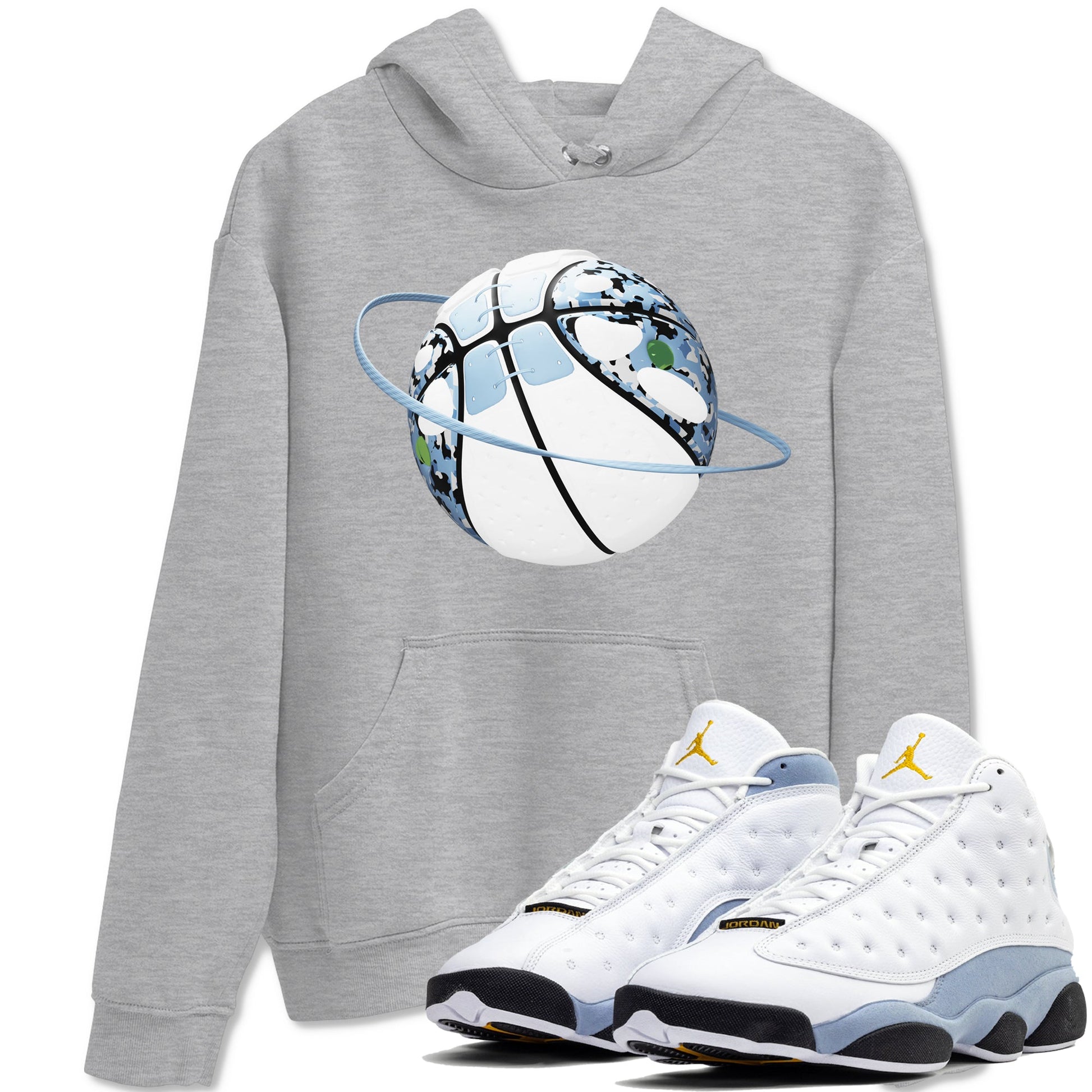 Air Jordan 13 Blue Grey shirt to match jordans Camo Basketball Planet sneaker tees AJ13 Blue Grey SNRT Sneaker Release Tees unisex cotton Heather Grey 1 crew neck shirt