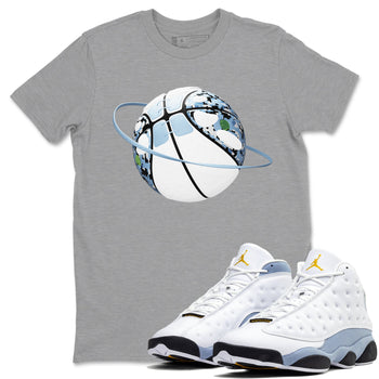 Air Jordan 13 Blue Grey shirt to match jordans Camo Basketball Planet sneaker tees AJ13 Blue Grey SNRT Sneaker Release Tees unisex cotton Heather Grey 1 crew neck shirt