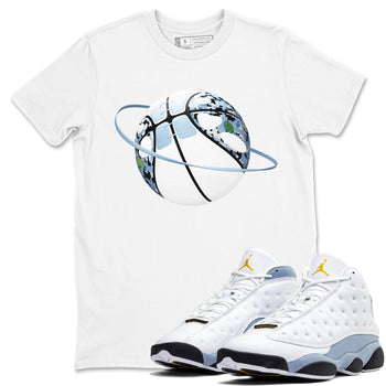 Air Jordan 13 Blue Grey shirt to match jordans Camo Basketball Planet sneaker tees AJ13 Blue Grey SNRT Sneaker Release Tees unisex cotton White 1 crew neck shirt