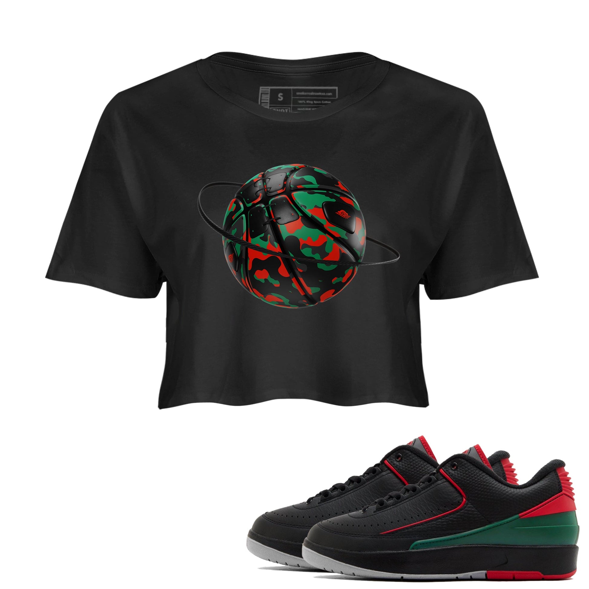 2s Christmas X-mas gift shirt to match jordans Camo Basketball Planet sneaker tees Air Jordan 2 Christmas SNRT Sneaker Release Tees Black 1 Crop T-Shirt