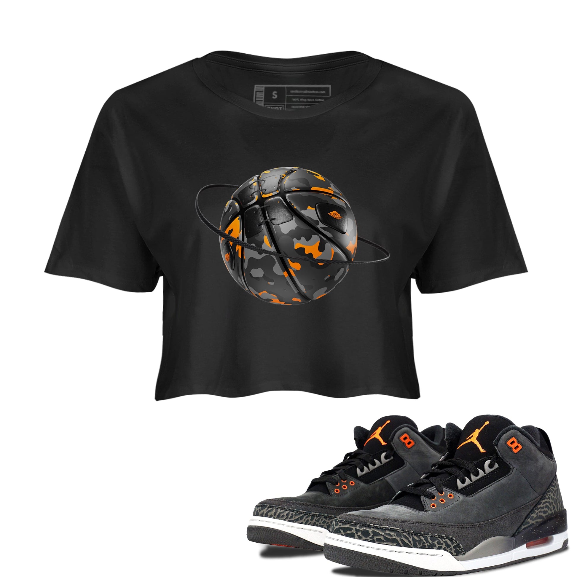 Air Jordan 3 Fear shirt to match jordans Camo Basketball Planet sneaker tees AJ3 Fear SNRT Sneaker Release Tees Black 1 Crop T-Shirt
