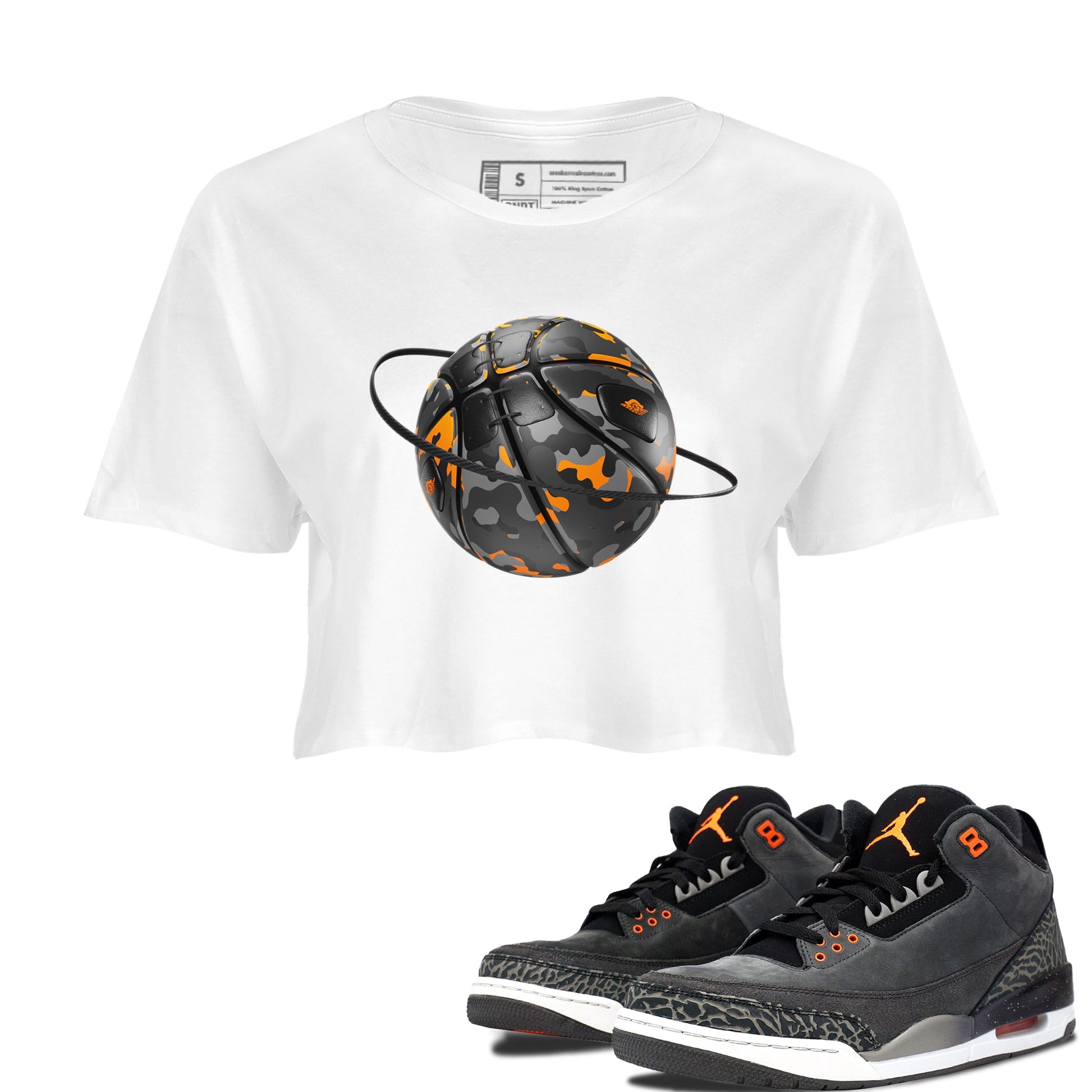 Air Jordan 3 Fear shirt to match jordans Camo Basketball Planet sneaker tees AJ3 Fear SNRT Sneaker Release Tees White 1 Crop T-Shirt