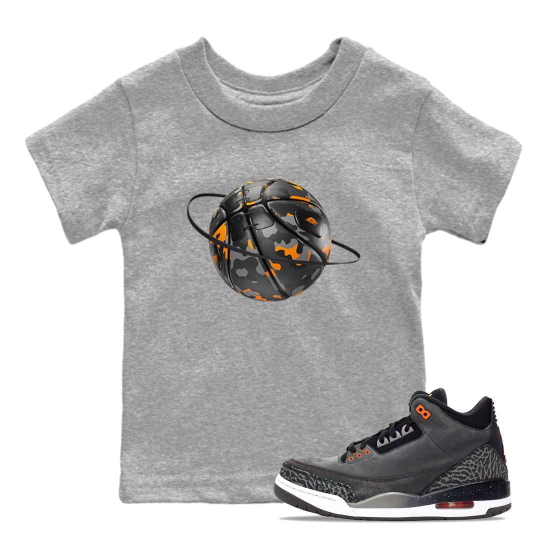 Air Jordan 3 Fear shirt to match jordans Camo Basketball Planet sneaker tees AJ3 Fear SNRT Sneaker Release Tees Baby Toddler Heather Grey 1 T-Shirt