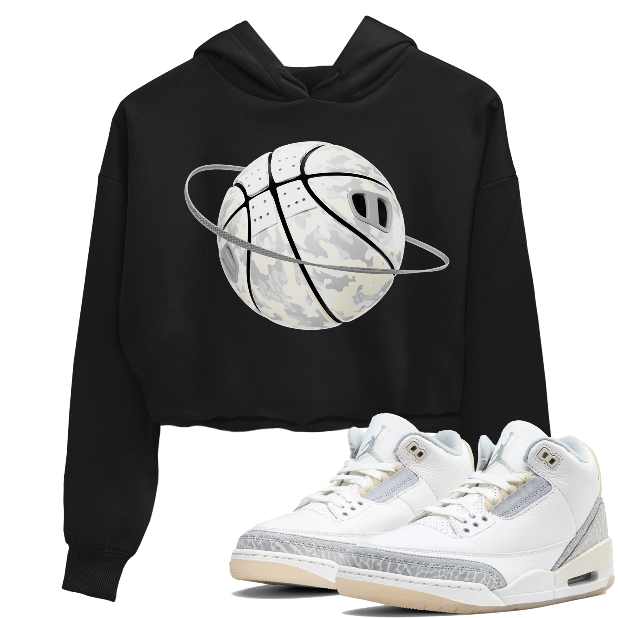 3s Ivory shirt to match jordans Camo Basketball Planet sneaker tees Air Jordan 3 Ivory SNRT Sneaker Release Tees Black 1 crop length shirt