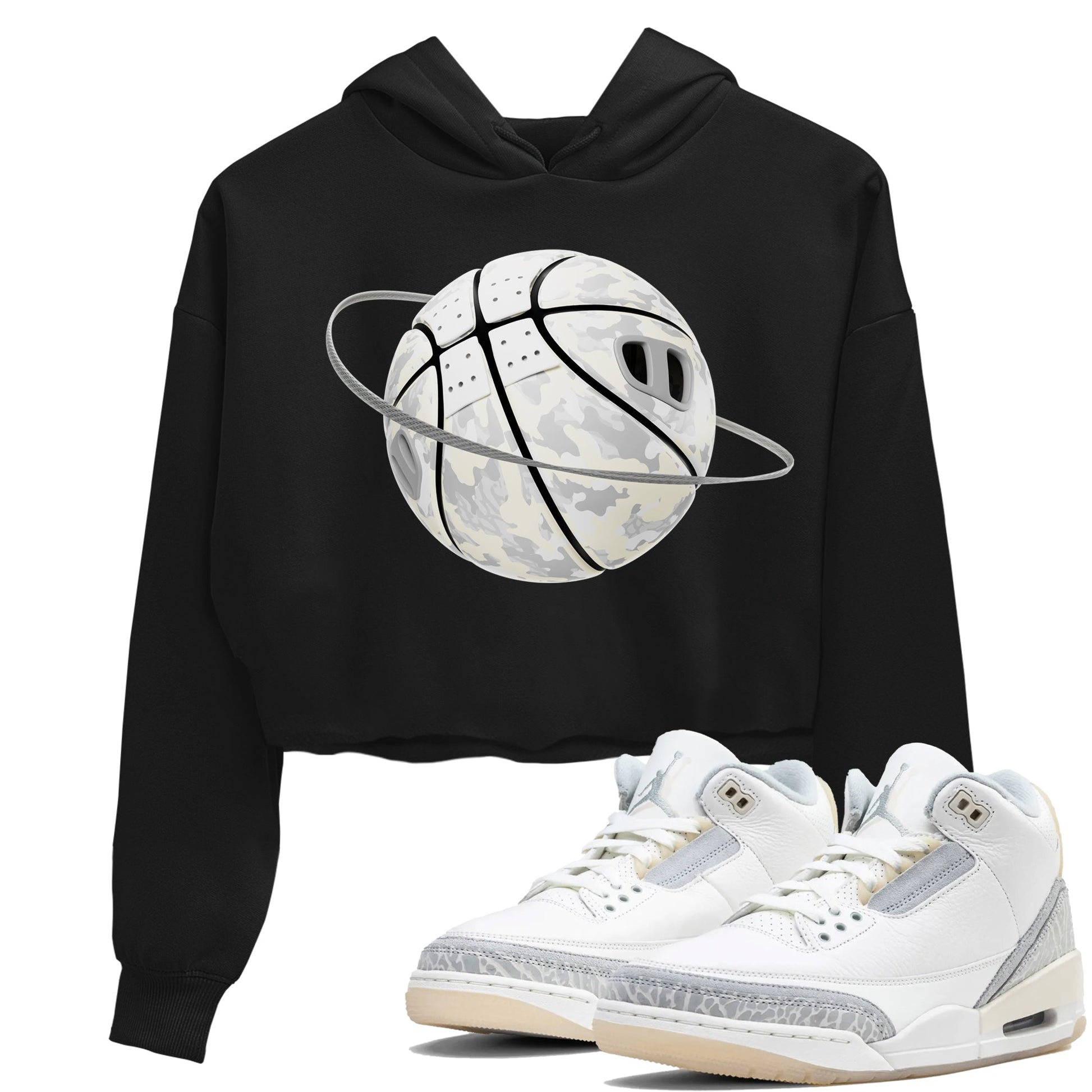 3s Ivory shirt to match jordans Camo Basketball Planet sneaker tees Air Jordan 3 Ivory SNRT Sneaker Release Tees Black 1 crop length shirt