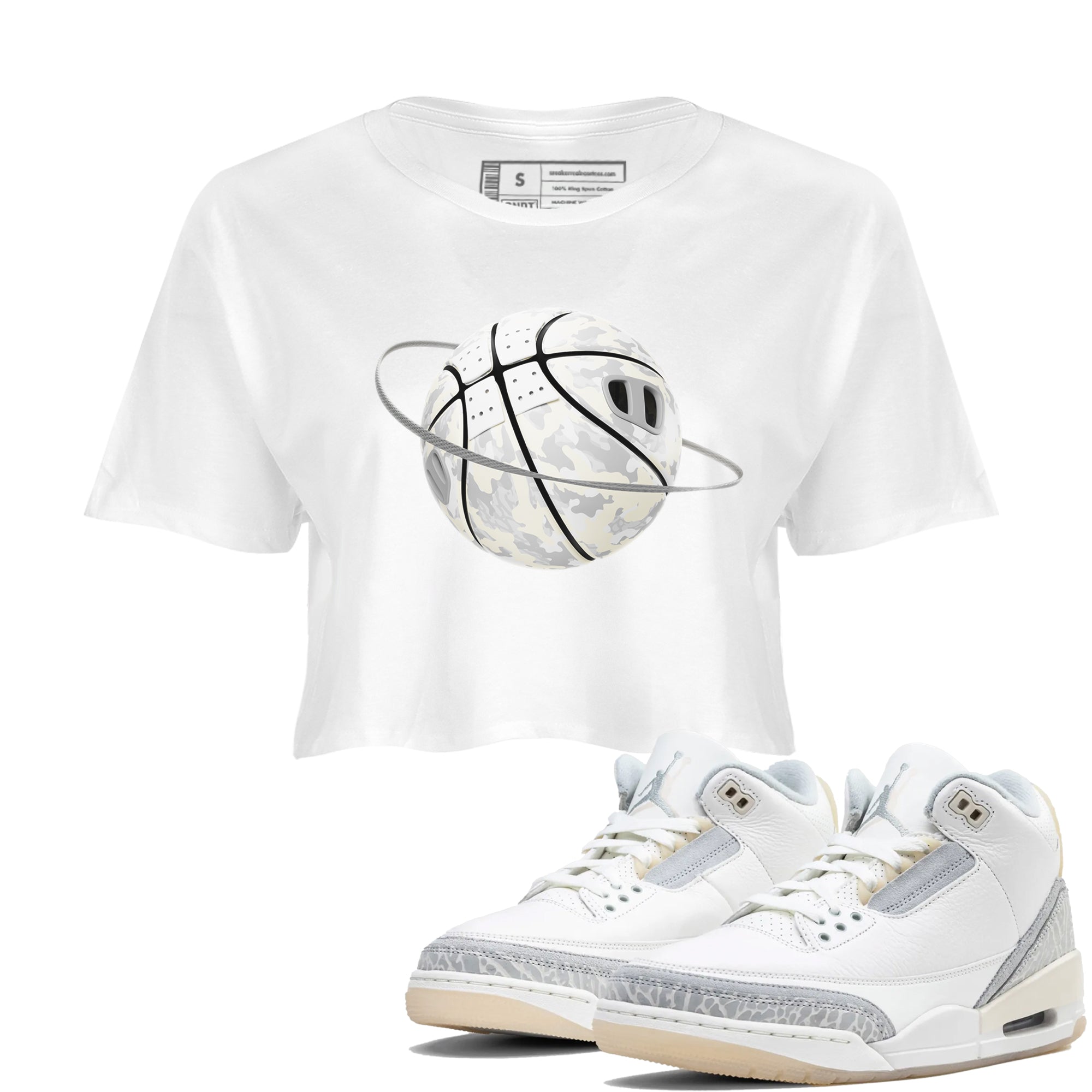 3s Ivory shirt to match jordans Camo Basketball Planet sneaker tees Air Jordan 3 Ivory SNRT Sneaker Release Tees White 1 crop length shirt