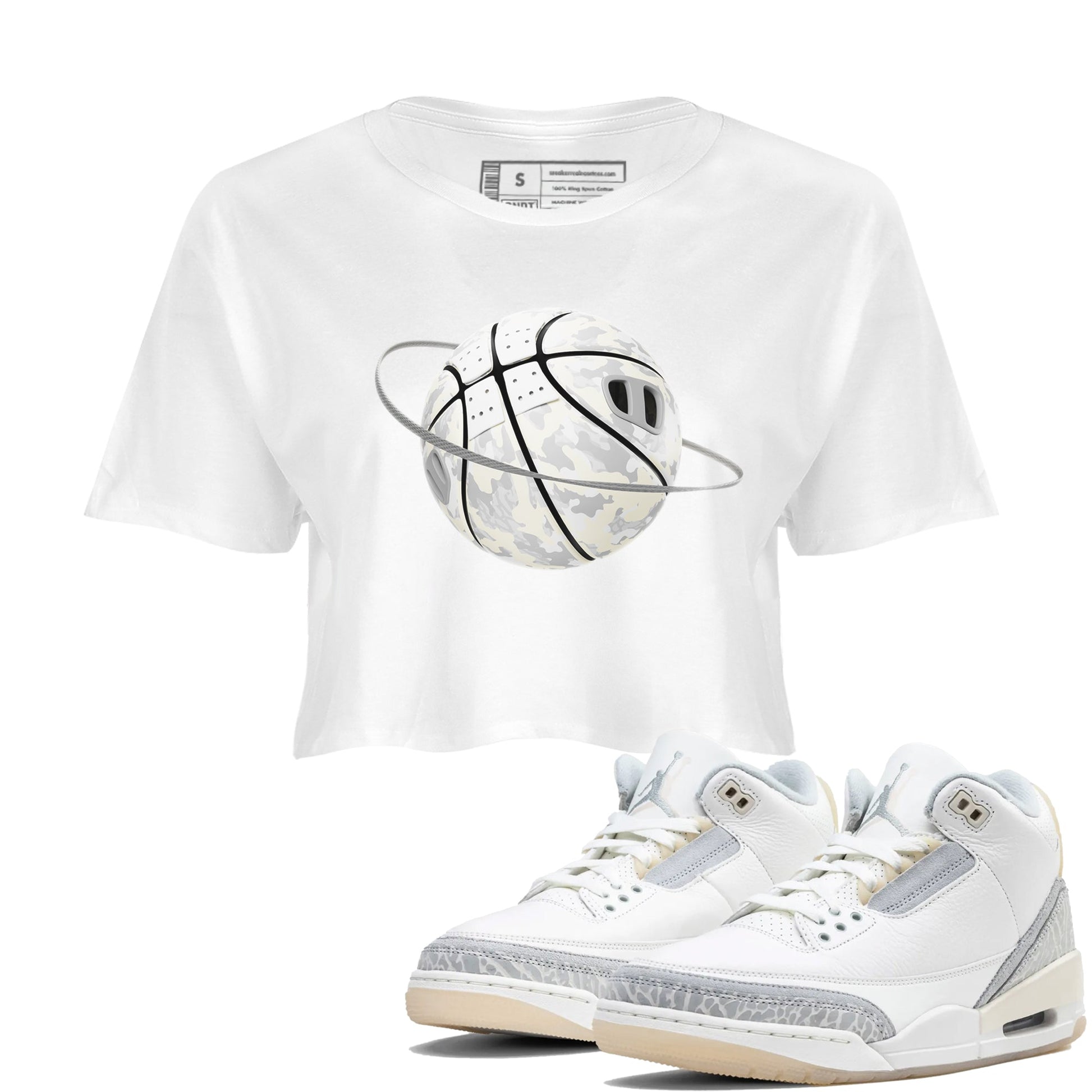 3s Ivory shirt to match jordans Camo Basketball Planet sneaker tees Air Jordan 3 Ivory SNRT Sneaker Release Tees White 1 crop length shirt