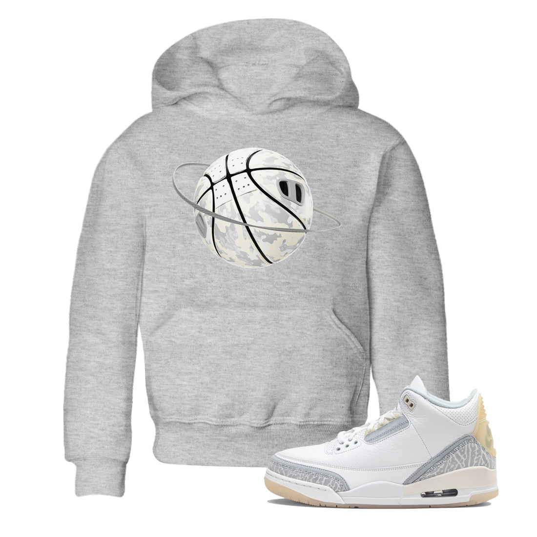 3s Ivory shirt to match jordans Camo Basketball Planet sneaker tees Air Jordan 3 Ivory SNRT sneaker release tees baby toddler Heather Grey 1 cotton Shirt