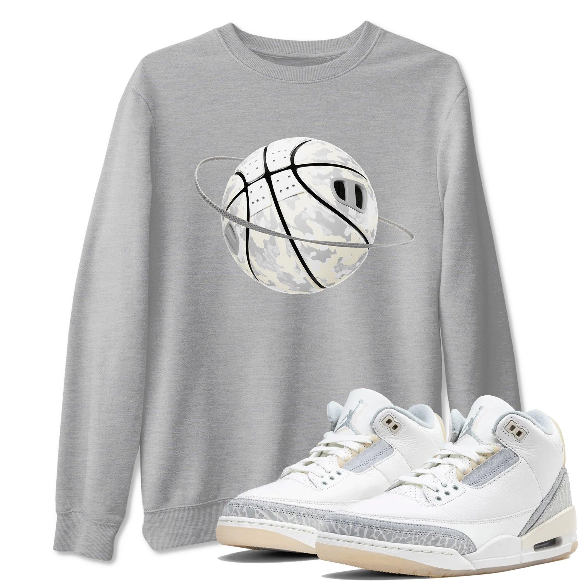 3s Ivory shirt to match jordans Camo Basketball Planet sneaker tees Air Jordan 3 Ivory SNRT Sneaker Release Tees unisex cotton Heather Grey 1 crew neck shirt