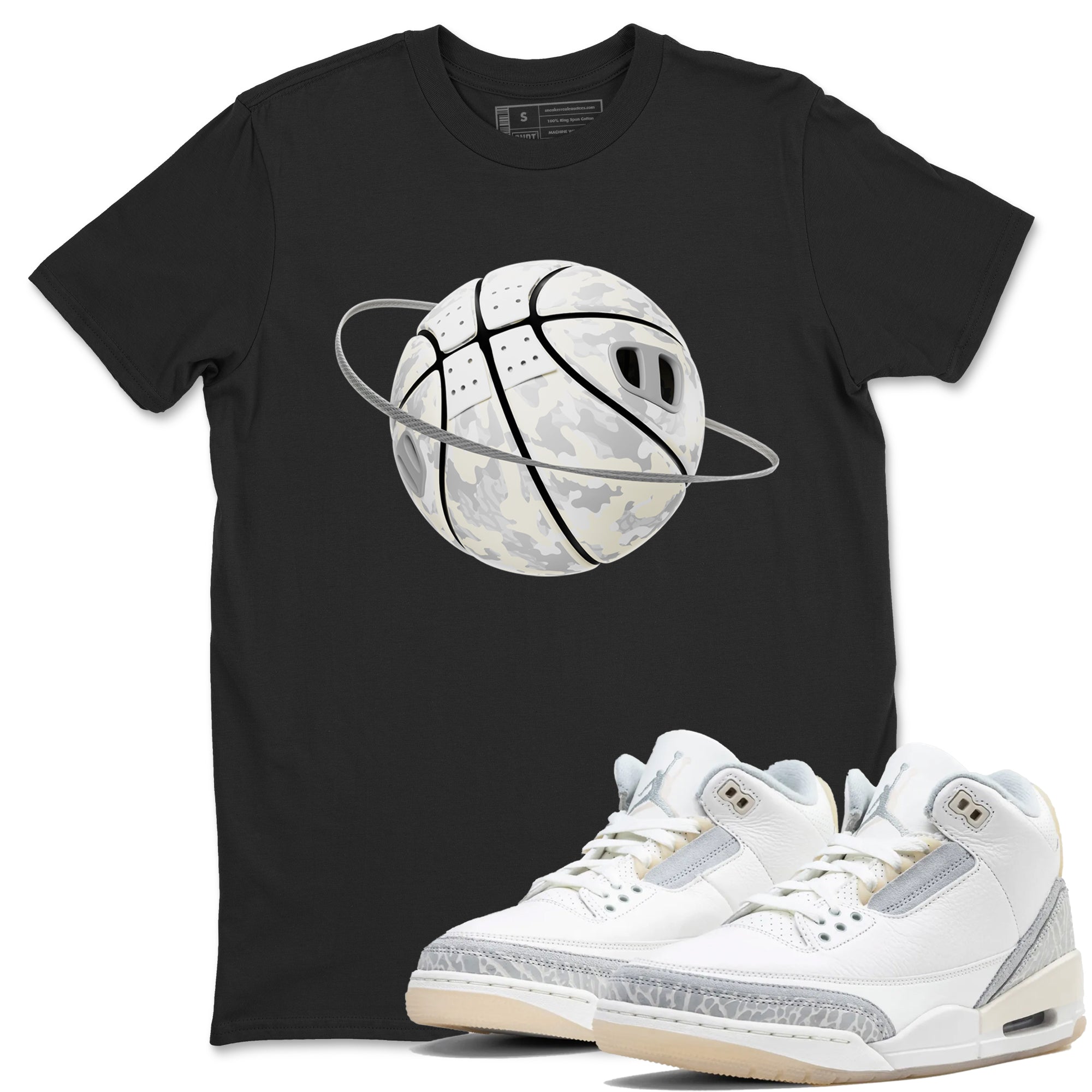 3s Ivory shirt to match jordans Camo Basketball Planet sneaker tees Air Jordan 3 Ivory SNRT Sneaker Release Tees unisex cotton Black 1 crew neck shirt