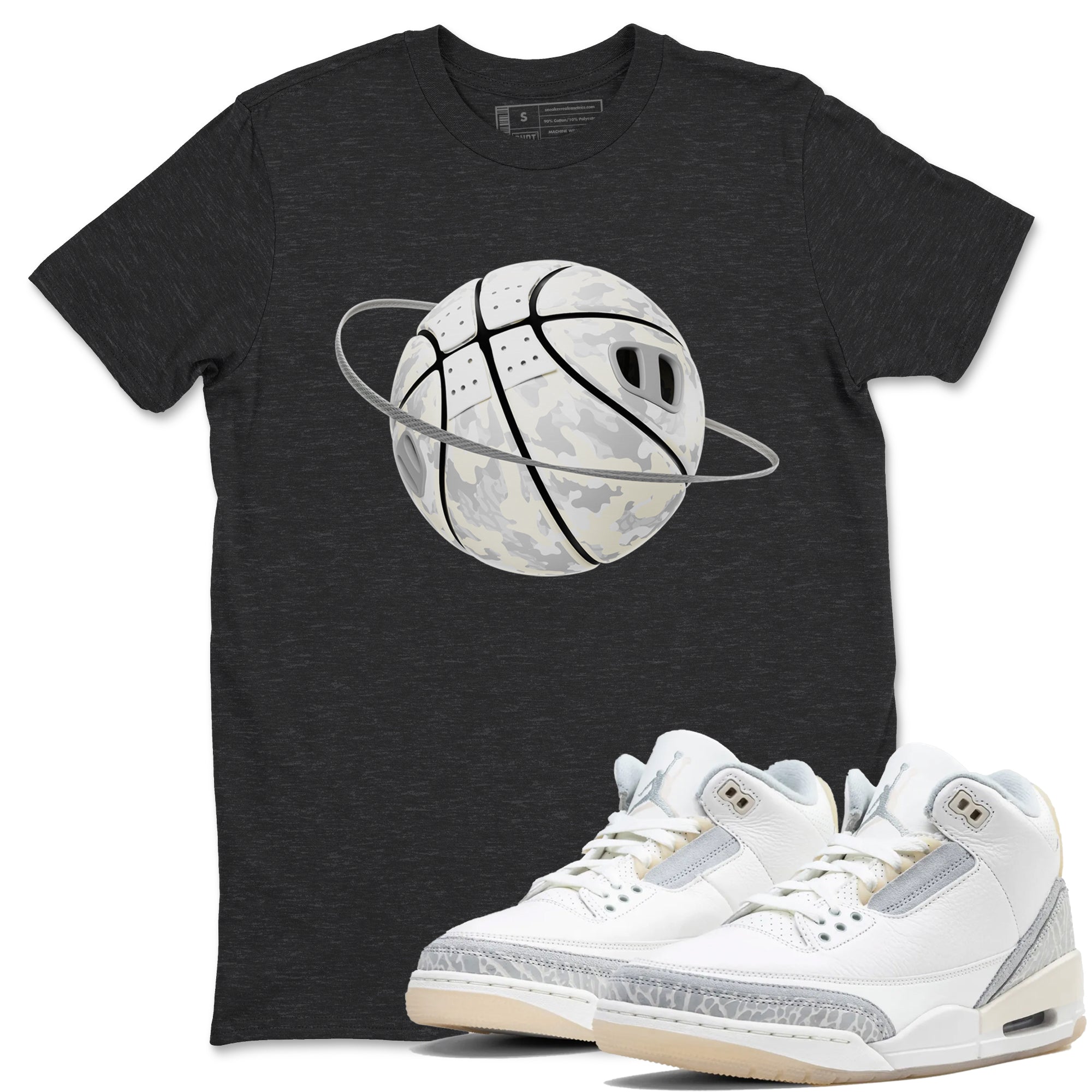 3s Ivory shirt to match jordans Camo Basketball Planet sneaker tees Air Jordan 3 Ivory SNRT Sneaker Release Tees unisex cotton Charcoal Heather 1 crew neck shirt