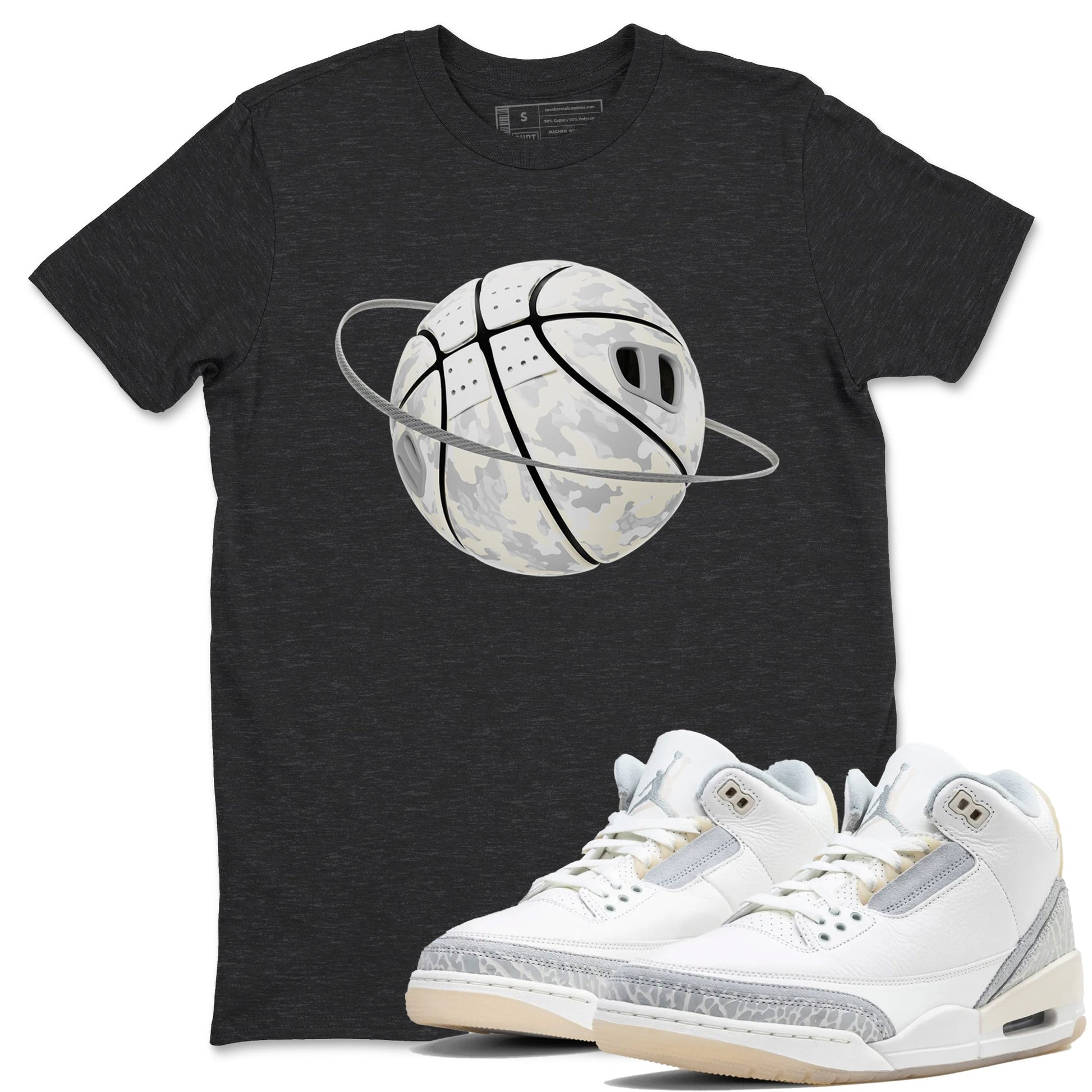3s Ivory shirt to match jordans Camo Basketball Planet sneaker tees Air Jordan 3 Ivory SNRT Sneaker Release Tees unisex cotton Charcoal Heather 1 crew neck shirt