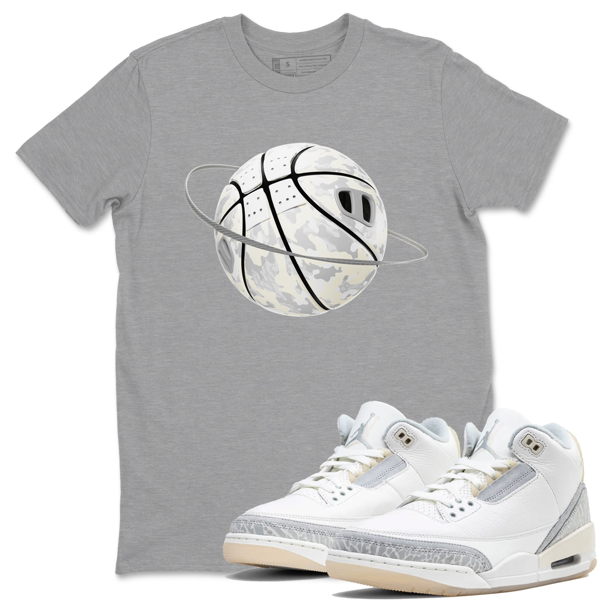 3s Ivory shirt to match jordans Camo Basketball Planet sneaker tees Air Jordan 3 Ivory SNRT Sneaker Release Tees unisex cotton Heather Grey 1 crew neck shirt