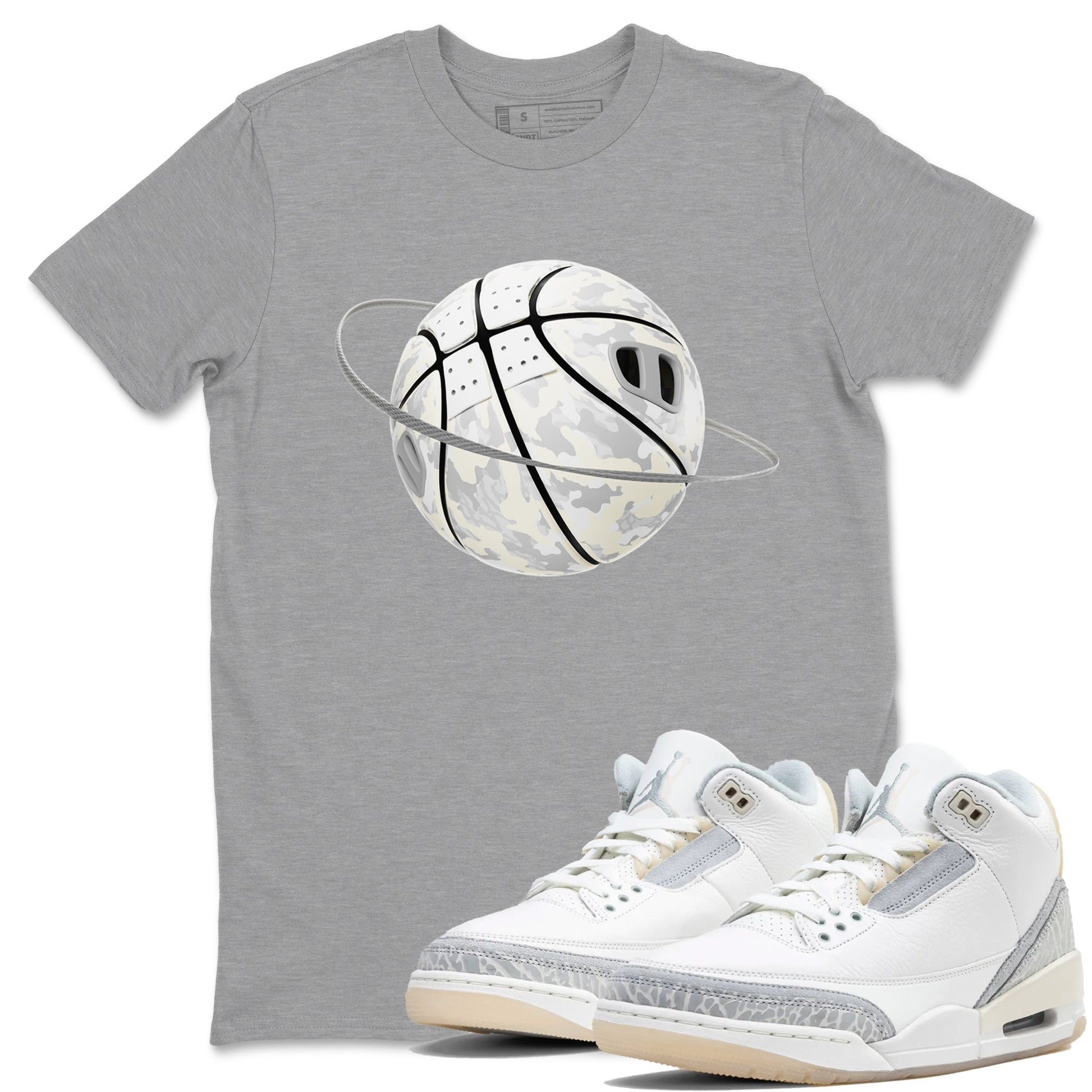 3s Ivory shirt to match jordans Camo Basketball Planet sneaker tees Air Jordan 3 Ivory SNRT Sneaker Release Tees unisex cotton Heather Grey 1 crew neck shirt