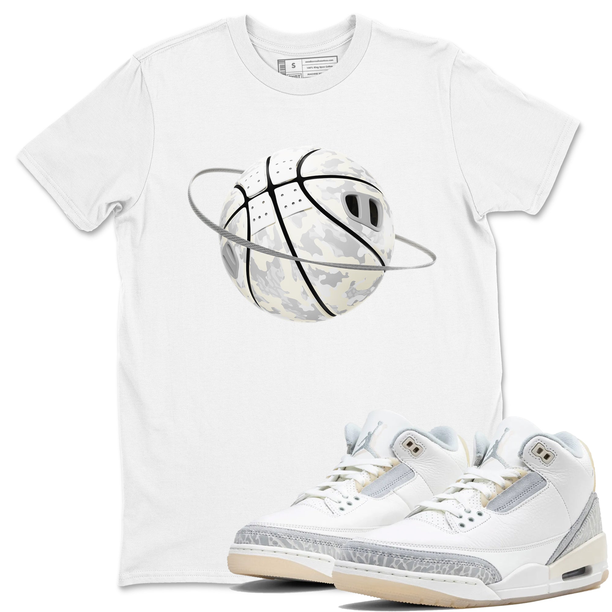 3s Ivory shirt to match jordans Camo Basketball Planet sneaker tees Air Jordan 3 Ivory SNRT Sneaker Release Tees unisex cotton White 1 crew neck shirt