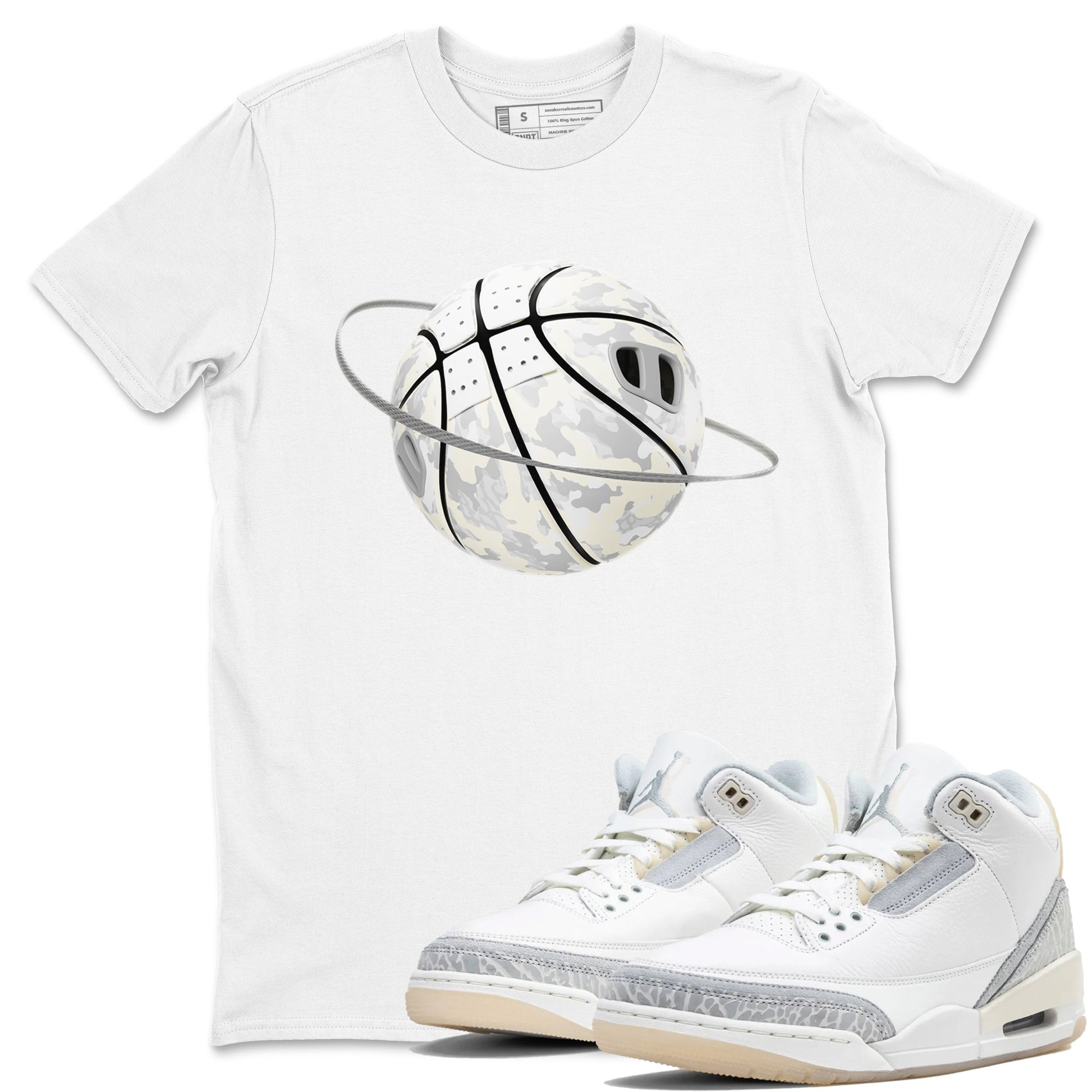 3s Ivory shirt to match jordans Camo Basketball Planet sneaker tees Air Jordan 3 Ivory SNRT Sneaker Release Tees unisex cotton White 1 crew neck shirt