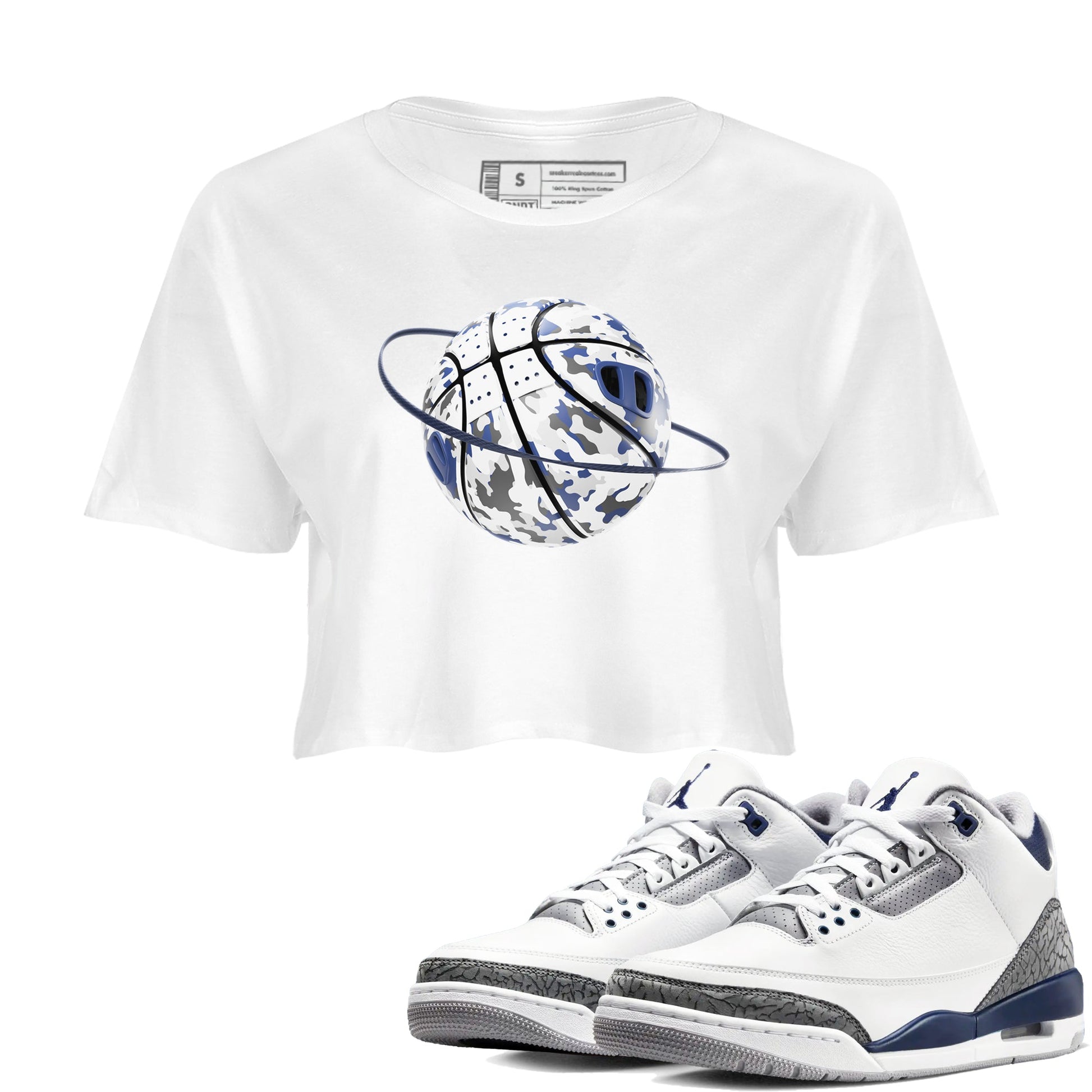 3s Midnight Navy shirt to match jordans Camo Basketball Planet sneaker tees AJ3 Midnight Navy SNRT Sneaker Release Tees White 1 crop length shirt