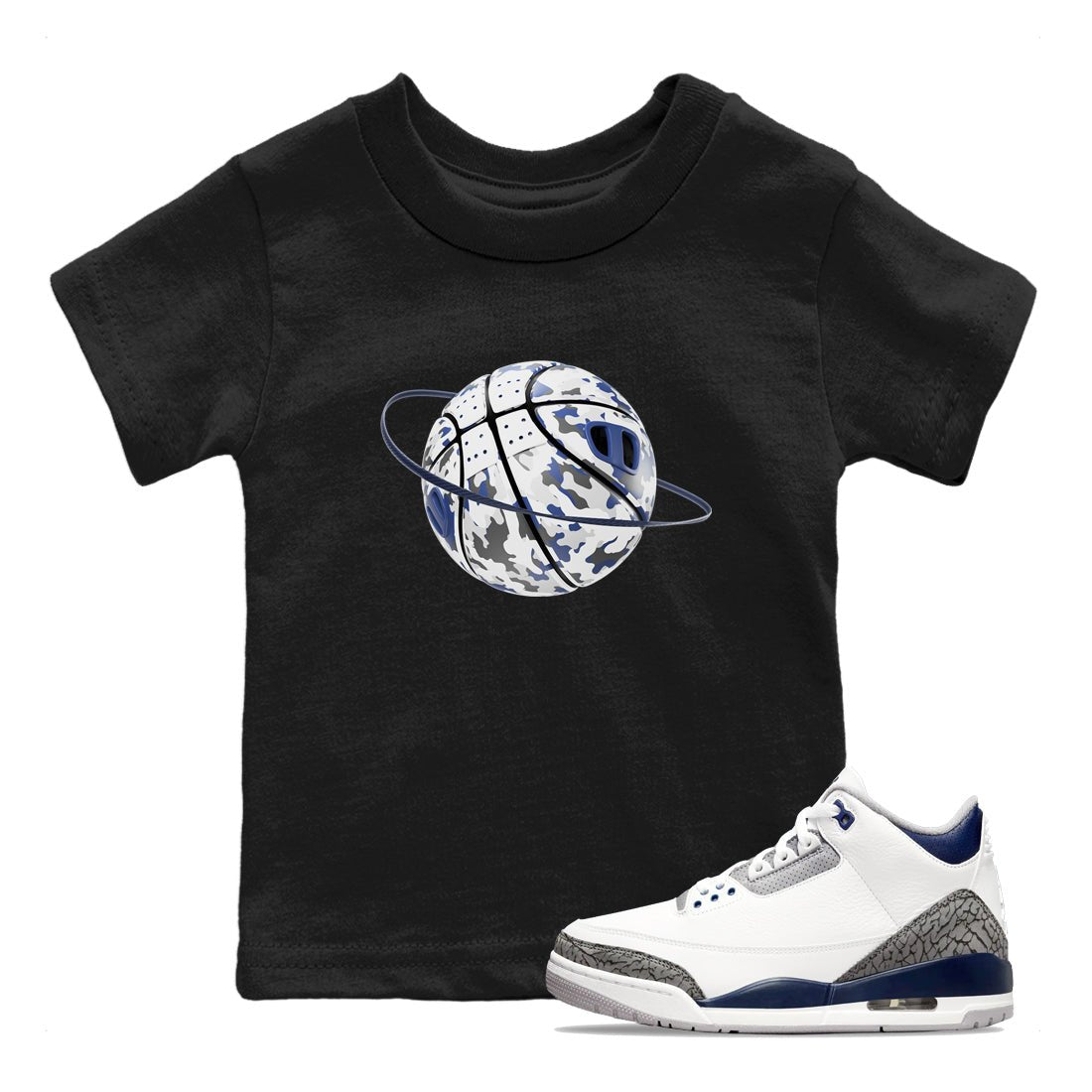 3s Midnight Navy shirt to match jordans Camo Basketball Planet sneaker tees AJ3 Midnight Navy SNRT sneaker release tees baby toddler Black 1 cotton Shirt