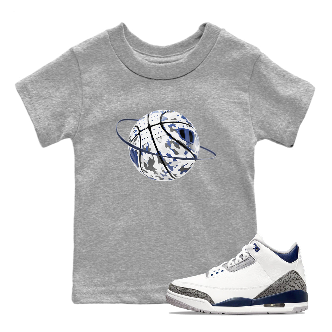 3s Midnight Navy shirt to match jordans Camo Basketball Planet sneaker tees AJ3 Midnight Navy SNRT sneaker release tees baby toddler Heather Grey 1 cotton Shirt