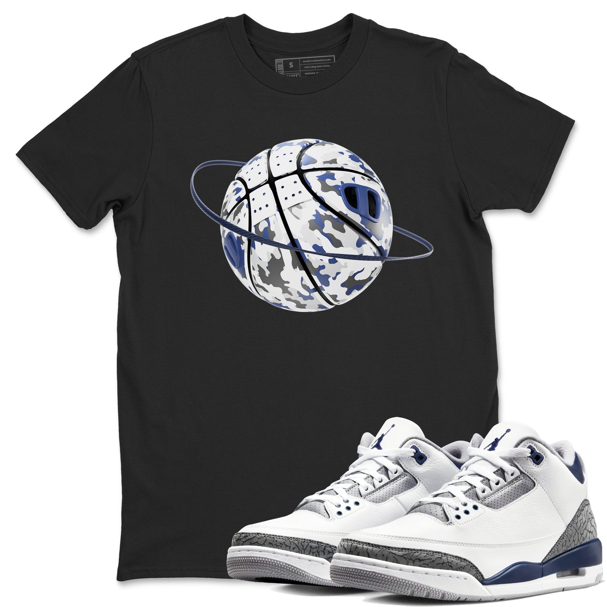 3s Midnight Navy shirt to match jordans Camo Basketball Planet sneaker tees AJ3 Midnight Navy SNRT Sneaker Release Tees unisex cotton Black 1 crew neck shirt