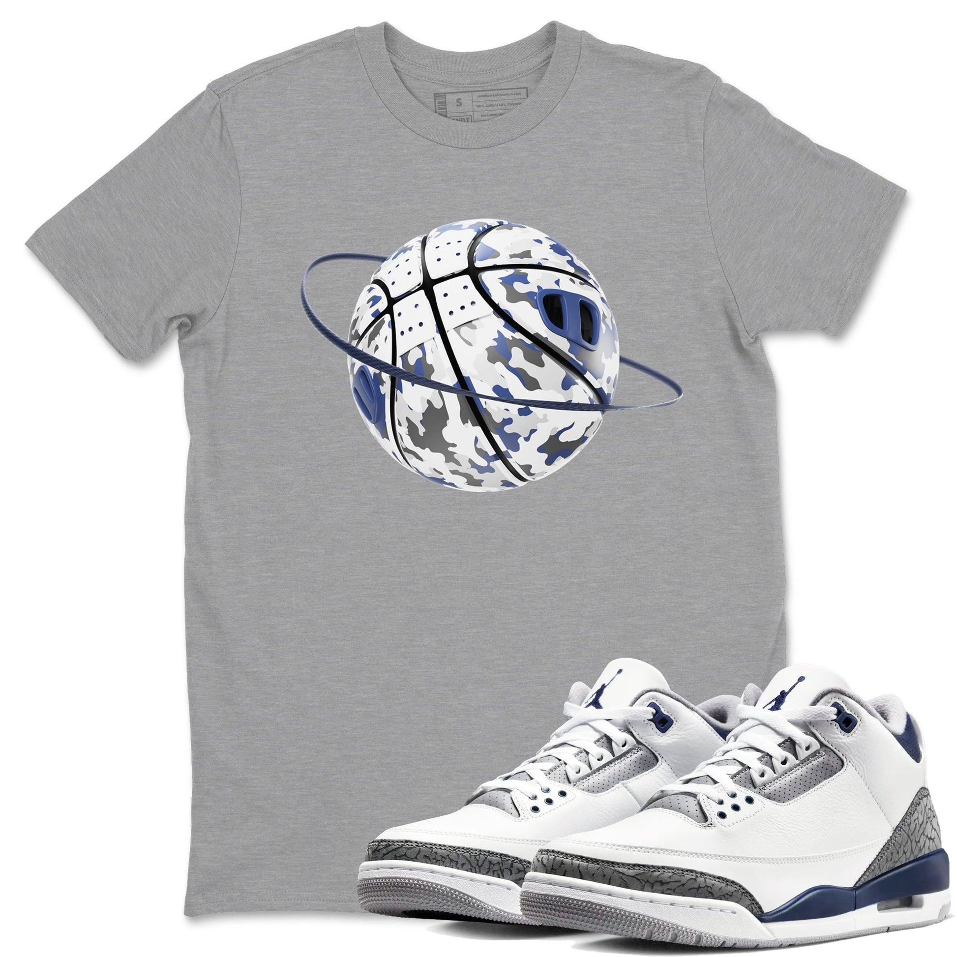 3s Midnight Navy shirt to match jordans Camo Basketball Planet sneaker tees AJ3 Midnight Navy SNRT Sneaker Release Tees unisex cotton Heather Grey 1 crew neck shirt