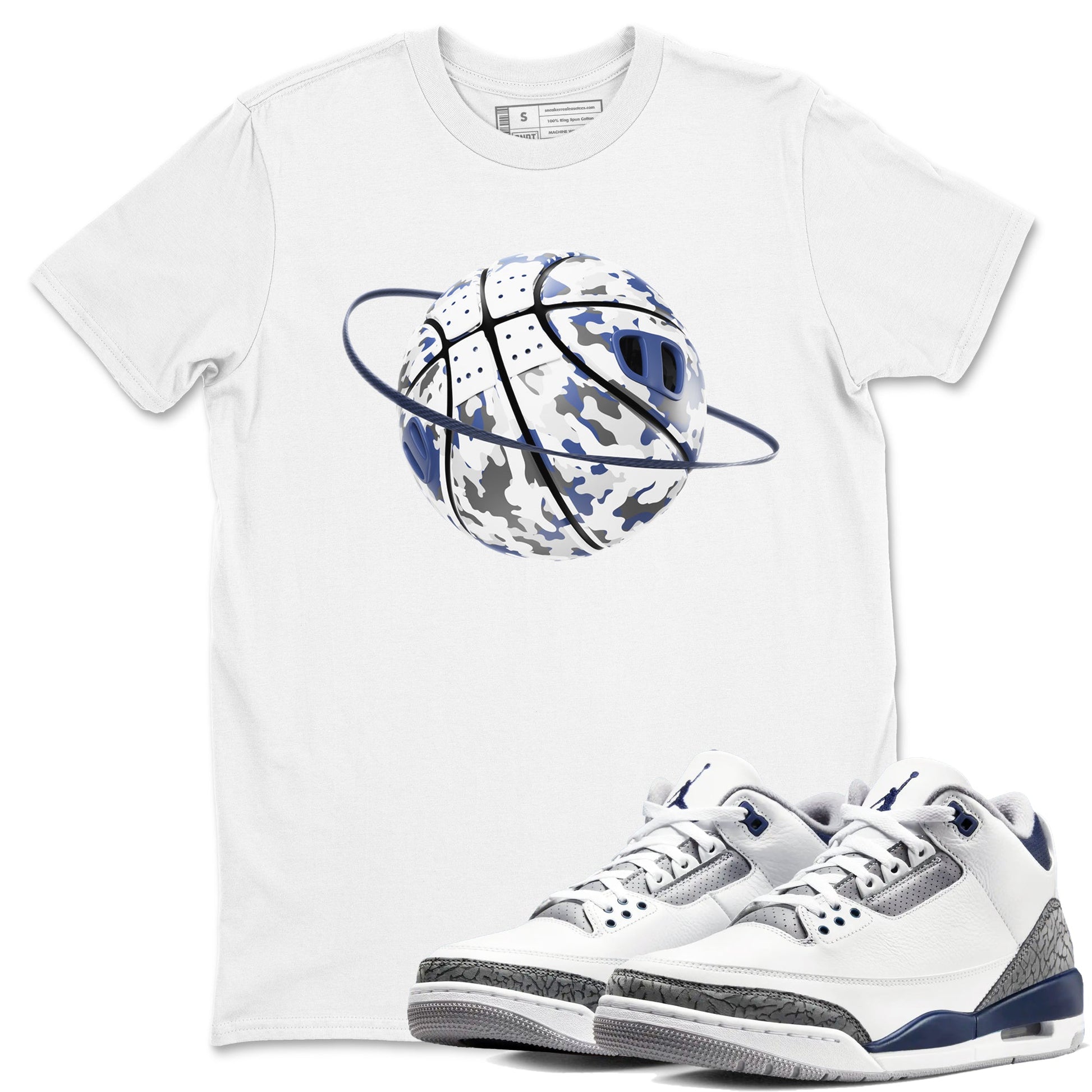 3s Midnight Navy shirt to match jordans Camo Basketball Planet sneaker tees AJ3 Midnight Navy SNRT Sneaker Release Tees unisex cotton White 1 crew neck shirt