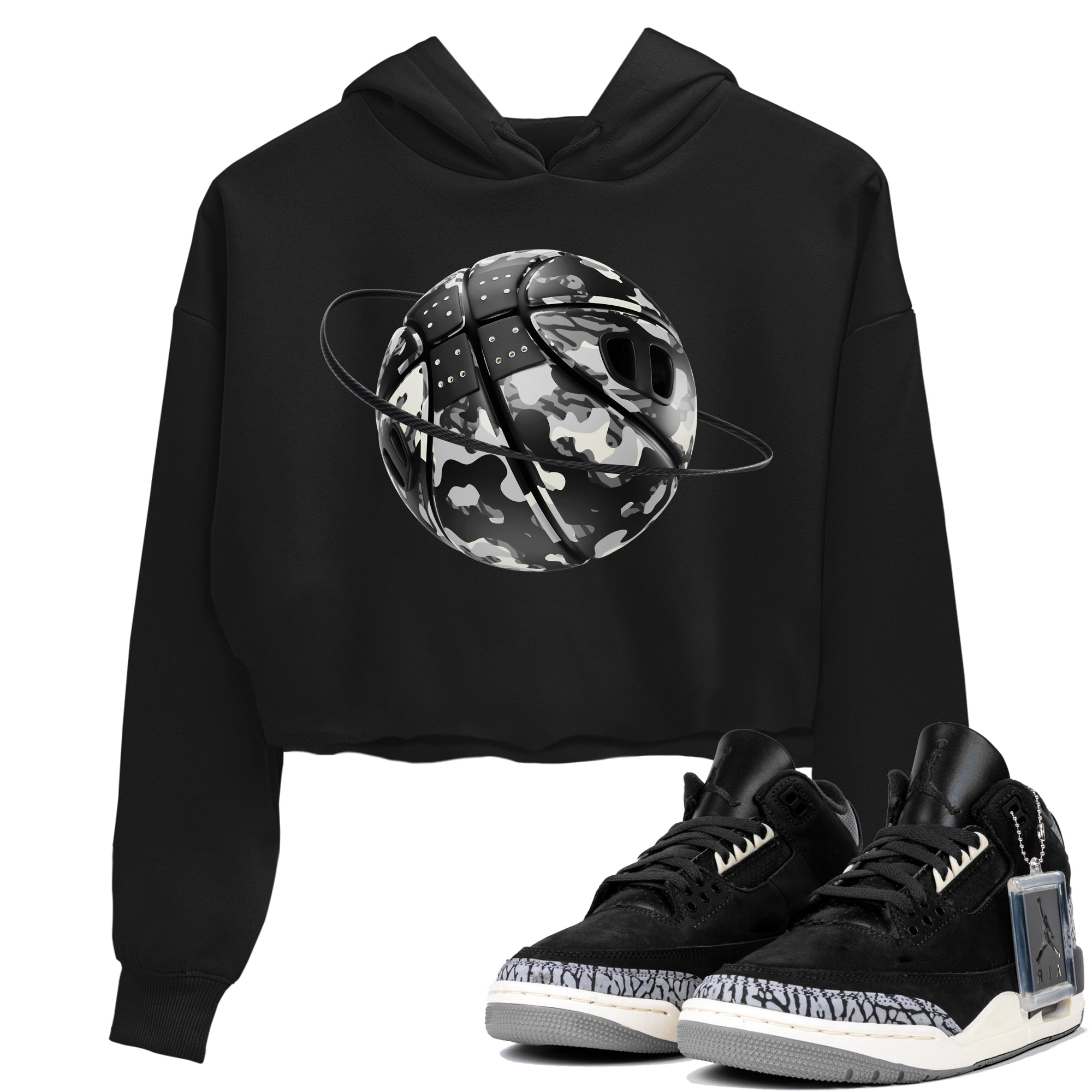 Air Jordan 3 Off Noir shirt to match jordans Camo Basketball Planet sneaker tees AJ3 Off Noir SNRT Sneaker Release Tees Black 1 Crop T-Shirt