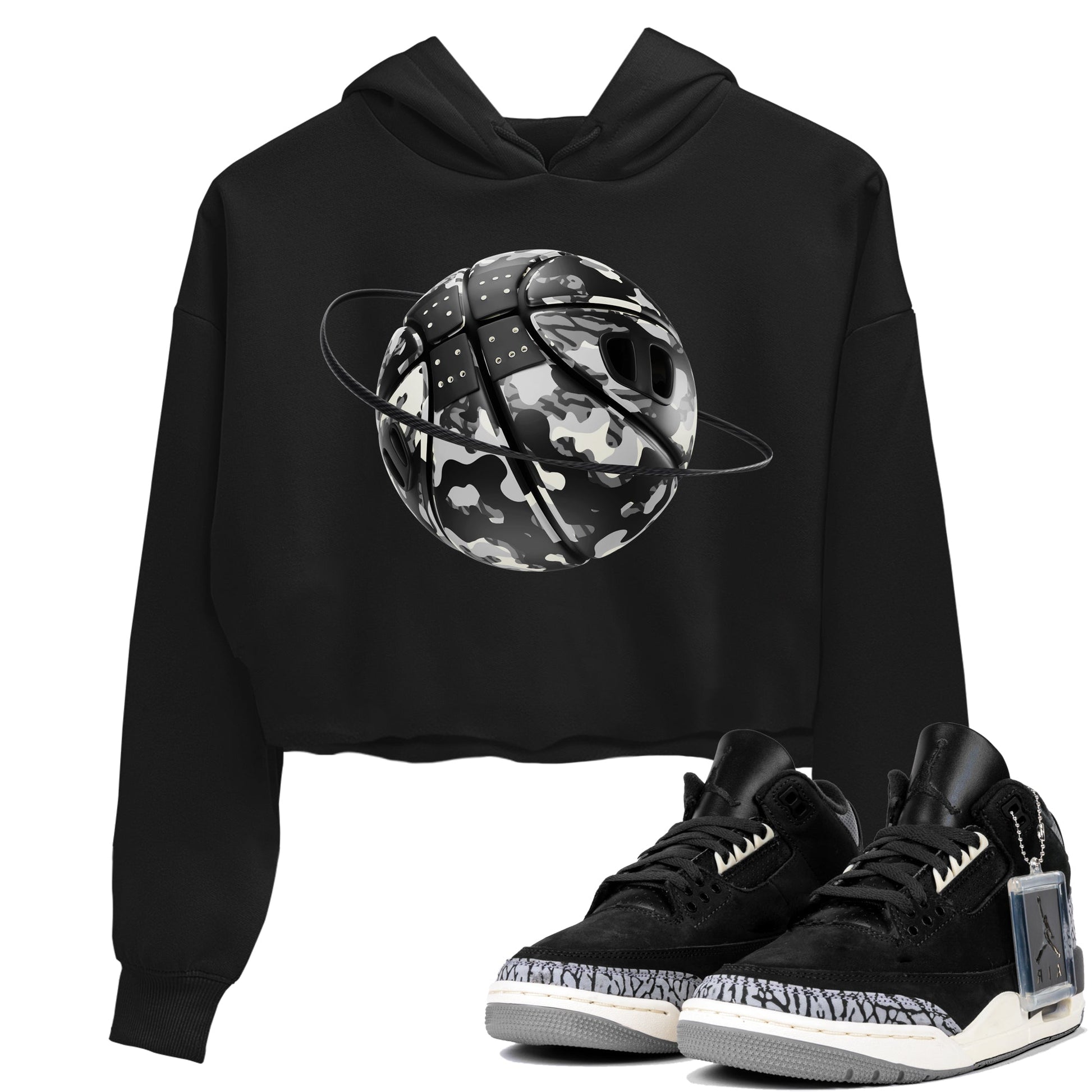 Air Jordan 3 Off Noir shirt to match jordans Camo Basketball Planet sneaker tees AJ3 Off Noir SNRT Sneaker Release Tees Black 1 Crop T-Shirt